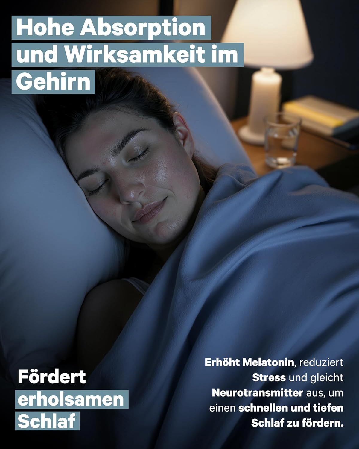 Donna dorme serenamente, testo sul sonno ristoratore e la funzione cerebrale.