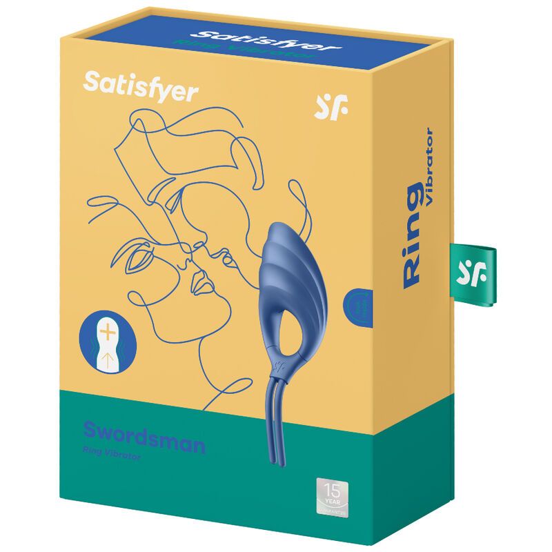 Satisfyer Swordsman Ring Vibrator blu, vista laterale.