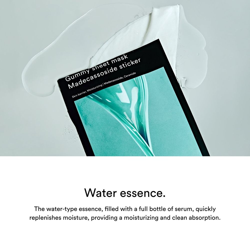 Confezione del prodotto e maschera con liquido. Confezione nera con nome e ingredienti del prodotto.