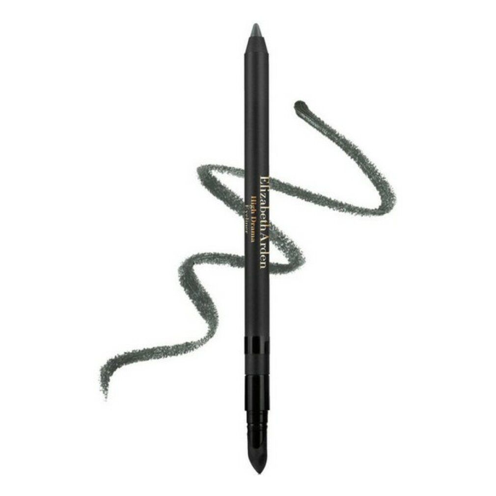 Eyeliner e tratto. Scritta: Elizabeth Arden High Drama. Eyeliner e tratto grigi.