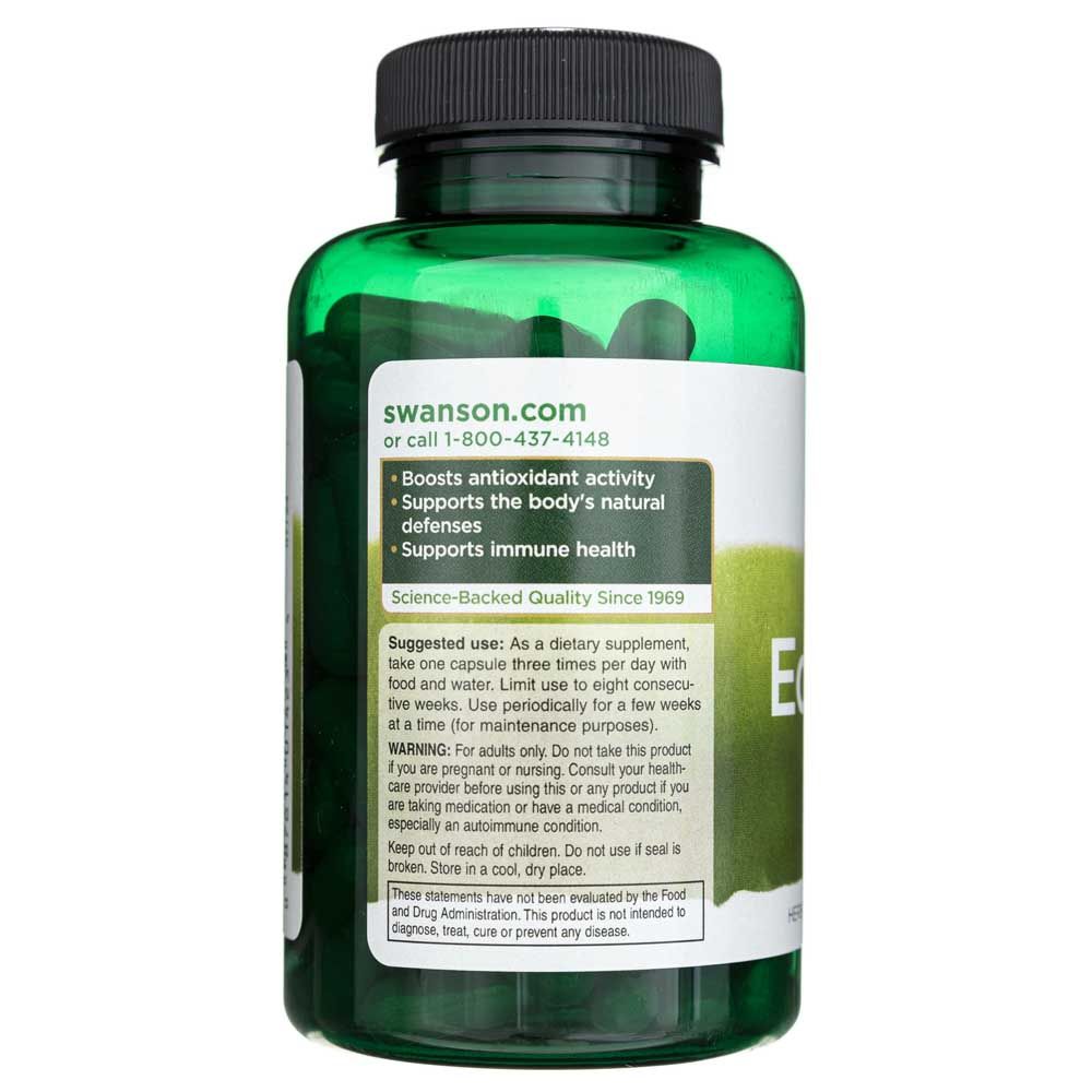 Retro del flacone Swanson Echinacea, con dettagli su antiossidanti e supporto immunitario.