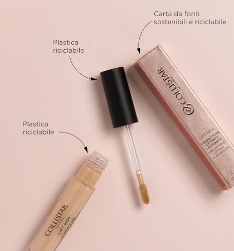 Tubo correttore, applicatore e confezione. Scritta: Collistar Lift HD+ Correttore. Sfondo rosa.