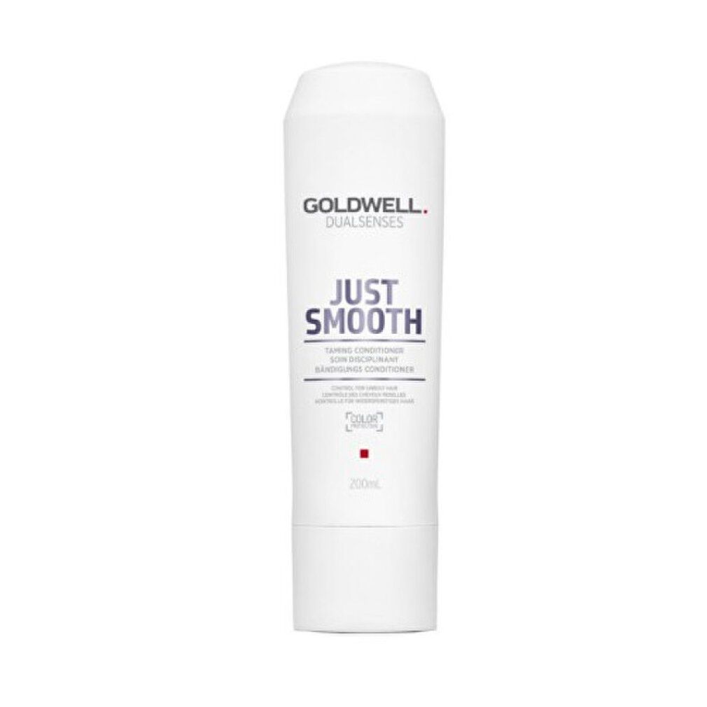 Flacone Goldwell Just Smooth Conditioner con dosatore. Testo: Just Smooth, Taming Conditioner, 200ml.