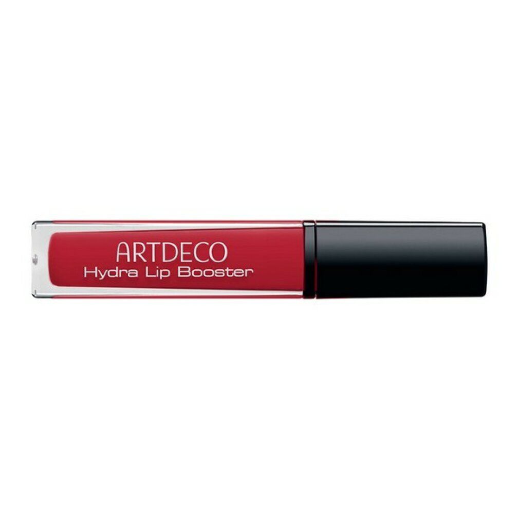 Artdeco Hydra Lip Booster. Lucidalabbra rosso in contenitore trasparente con tappo nero. Scritta: ARTDECO, Hydra Lip Booster.