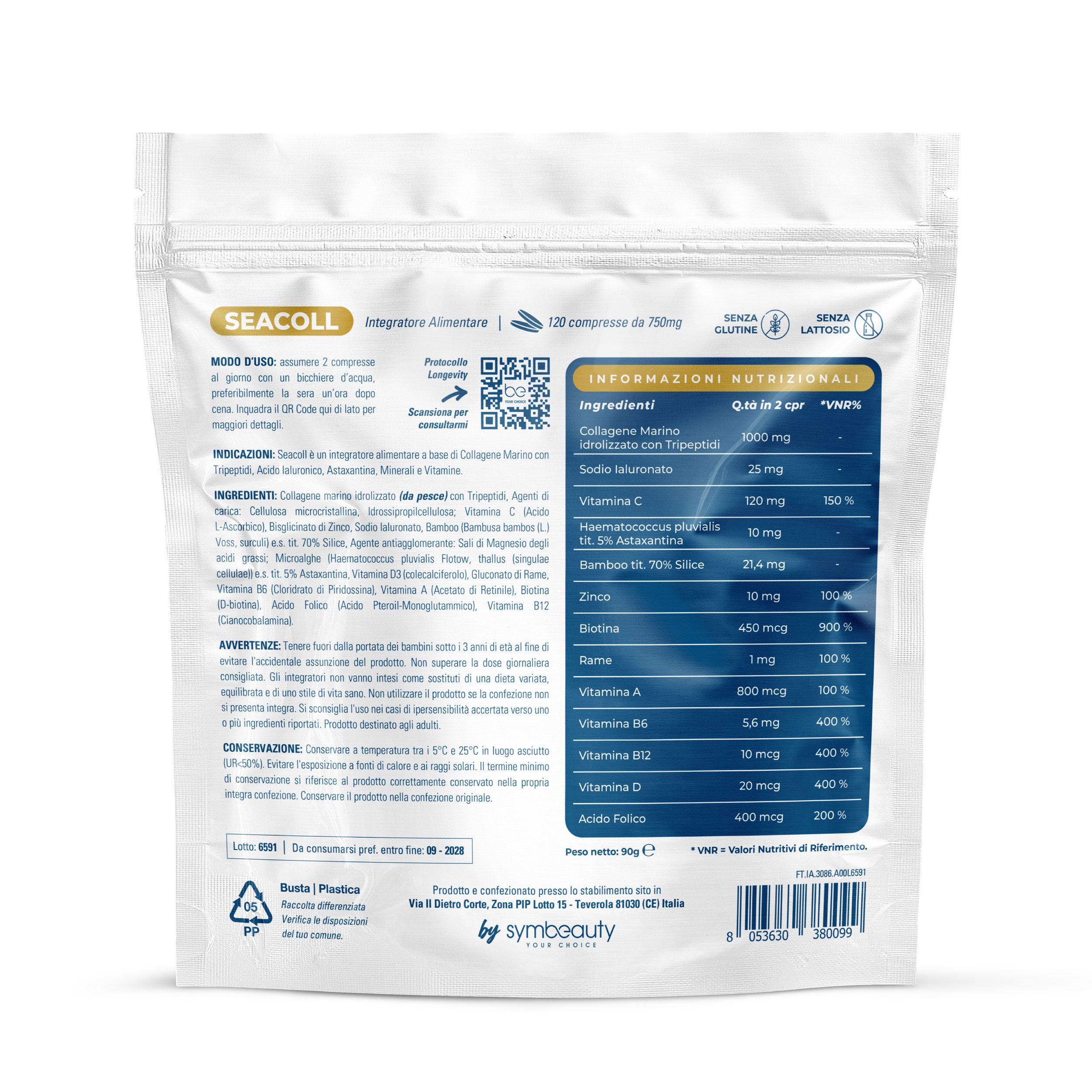 SYMBEAUTY® Collagene Marino con Acido Ialuronico, Astaxantina, Vitamine e Minerali