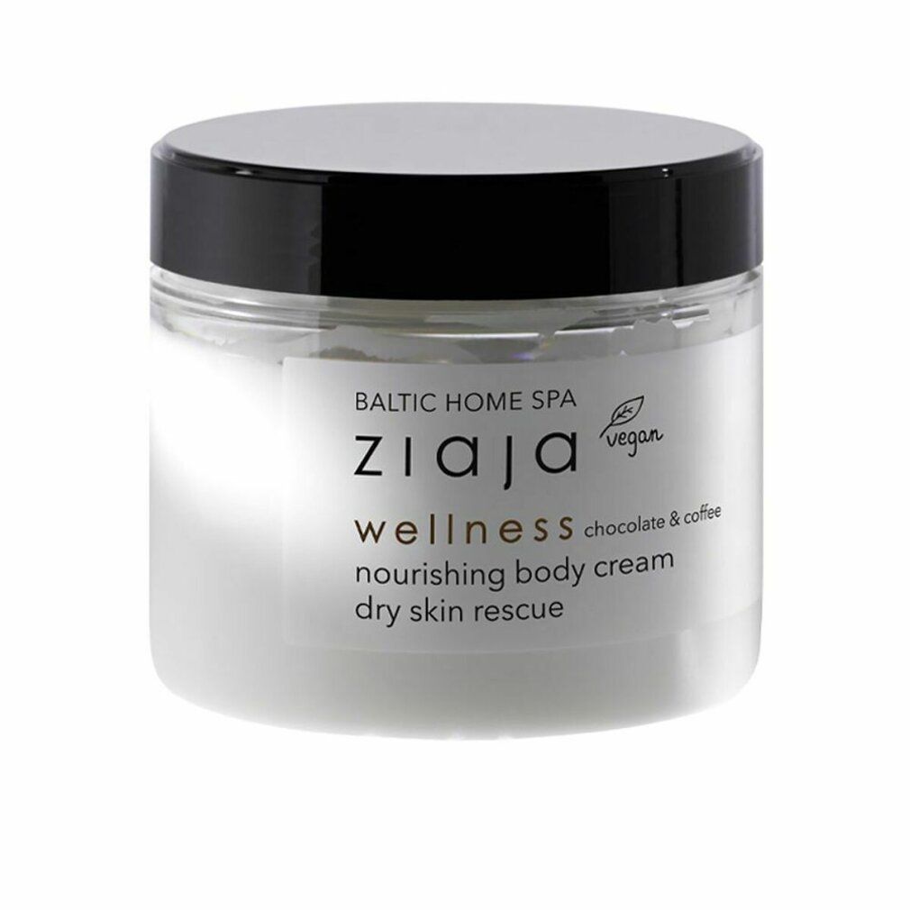 Crema Ziaja Baltic Home Spa Wellness. Vasetto in vetro con coperchio nero. Scritta: wellness chocolate & coffee, vegan.