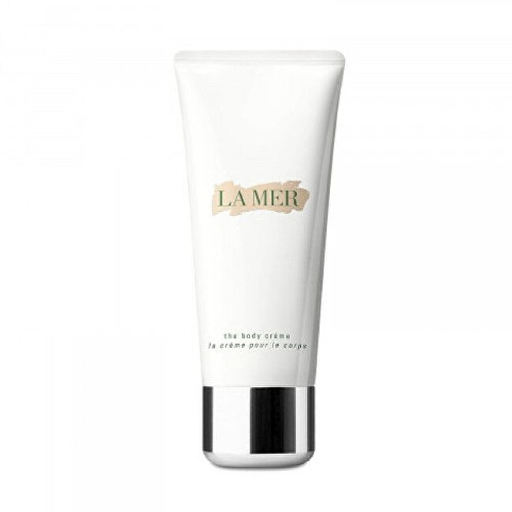 Tubo bianco con base argentata. Scritta: LA MER, the body crème, la crème pour le corps.