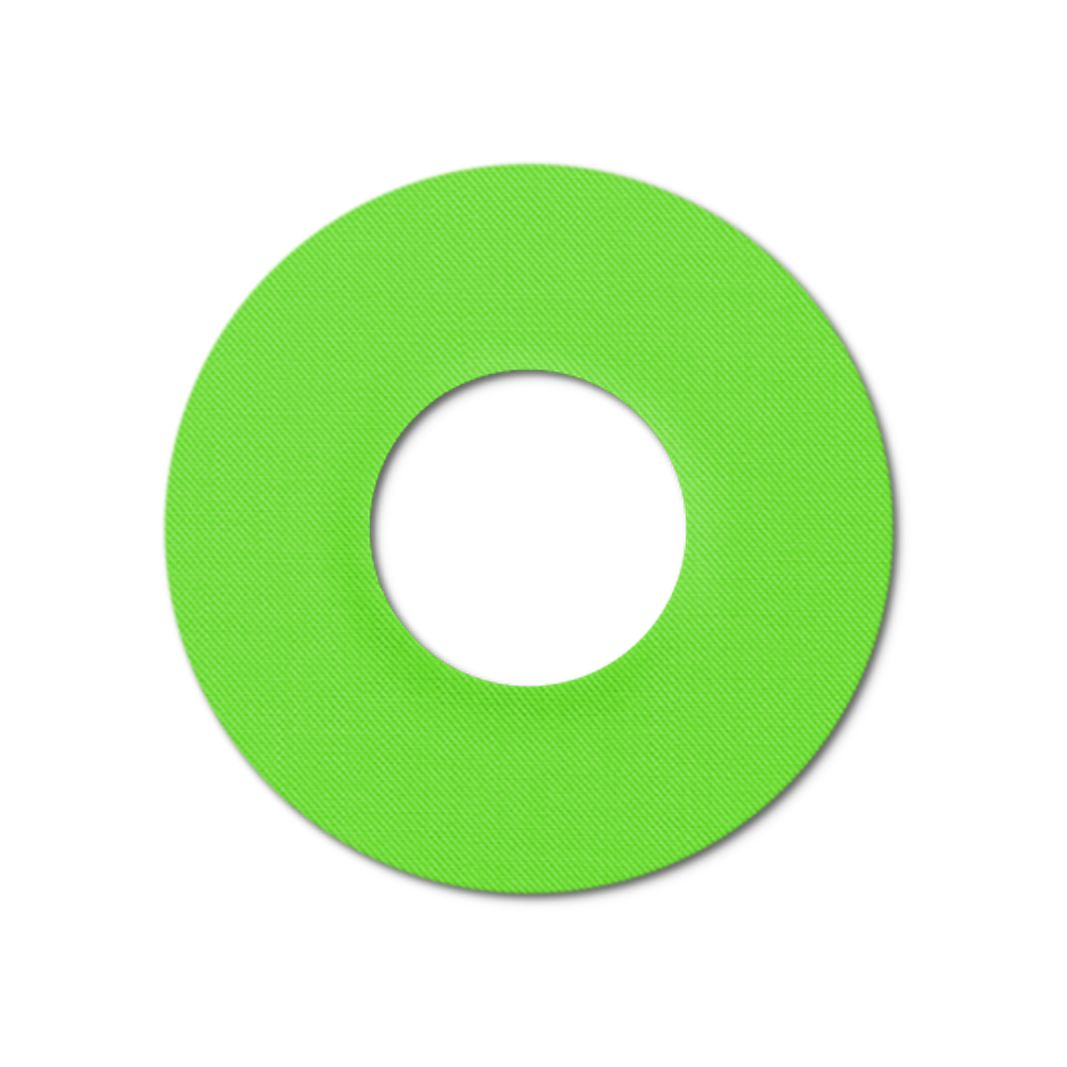 Singolo anello di fissaggio verde con foro centrale. Superficie scanalata.