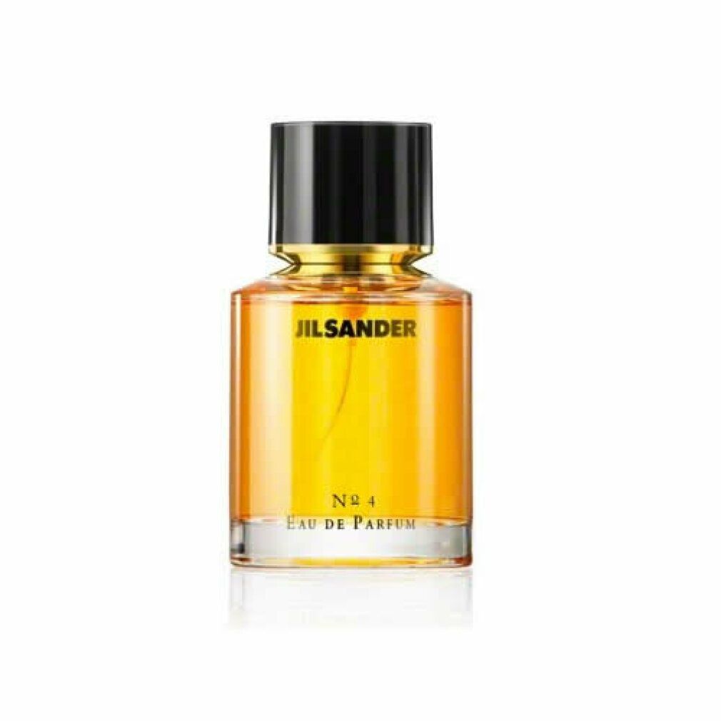 Flacone con tappo nero e anello dorato. Scritta: JIL SANDER, N° 4, Eau de Parfum.