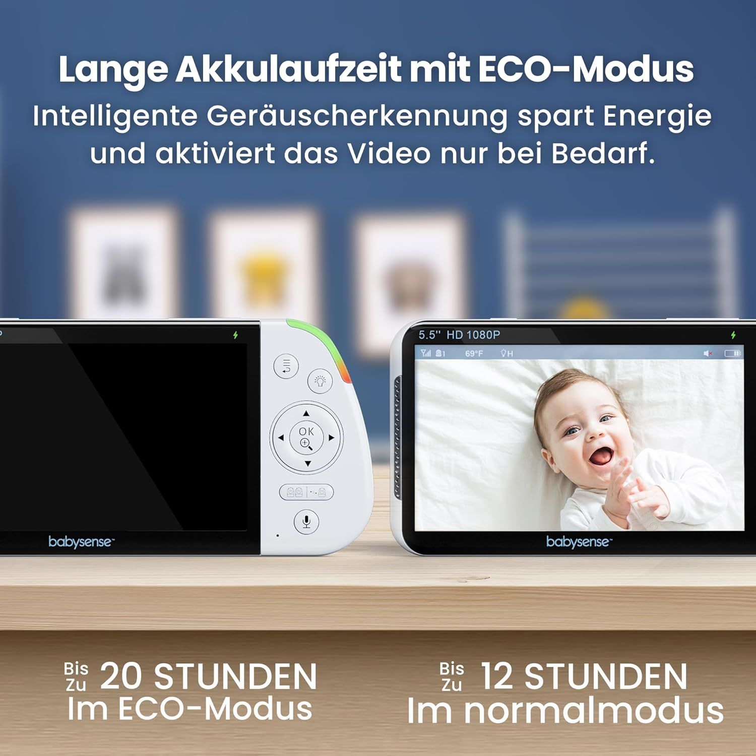 Baby monitor Full HD con schermo diviso e 2 telecamere Babysense