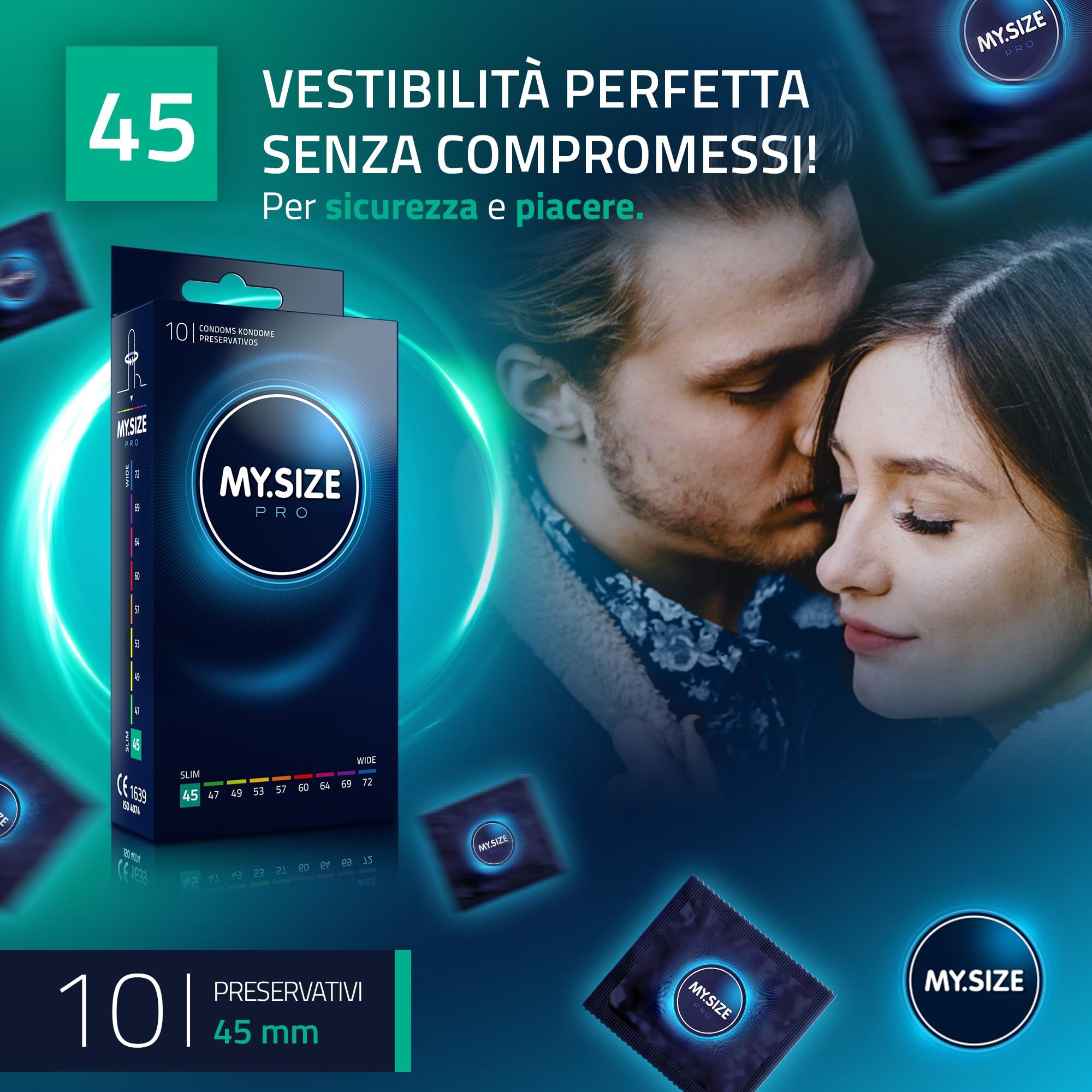 Confezione da 10 preservativi My.Size PRO, misura 45mm.