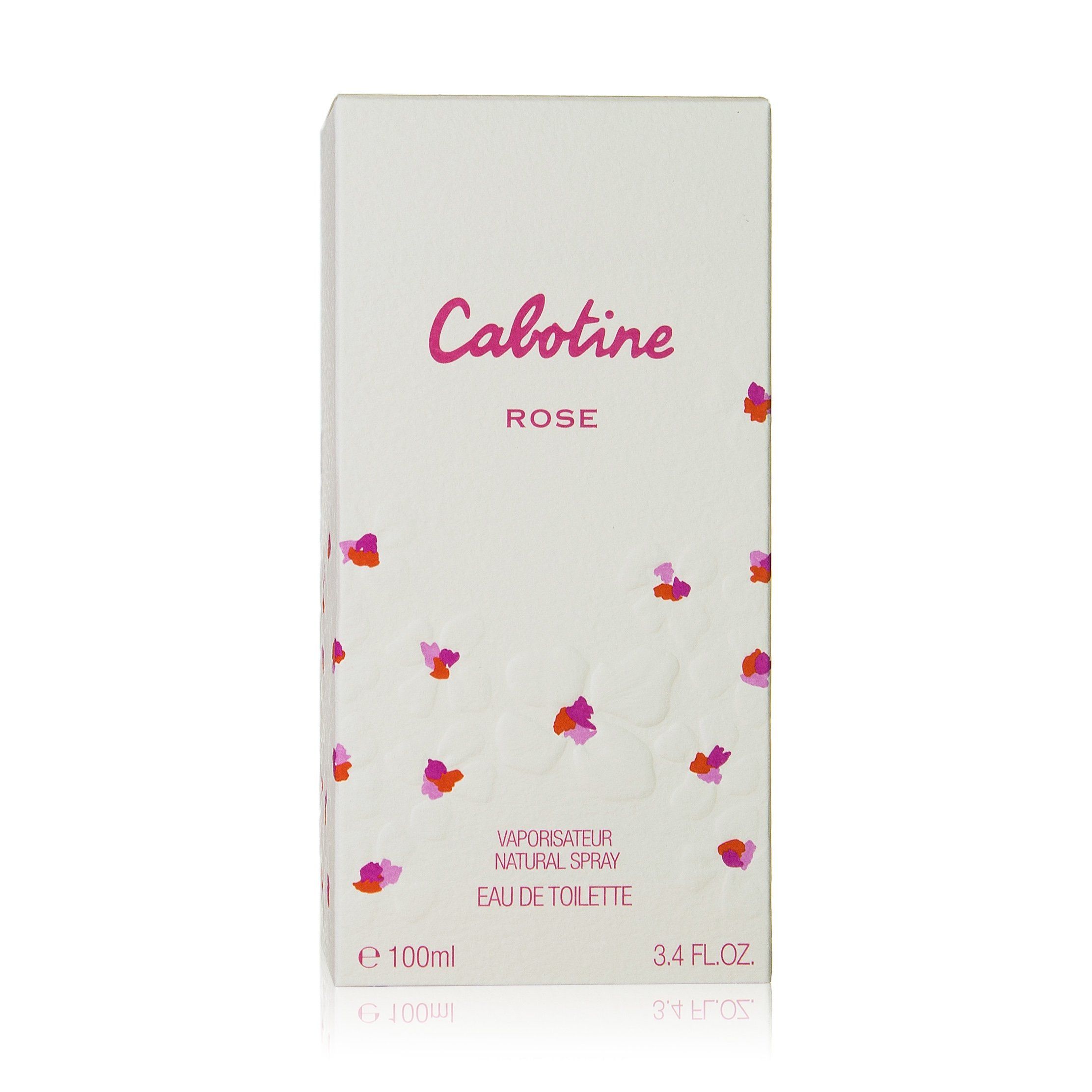 Confezione rettangolare bianca con scritta Cabotine Rose e motivo floreale.