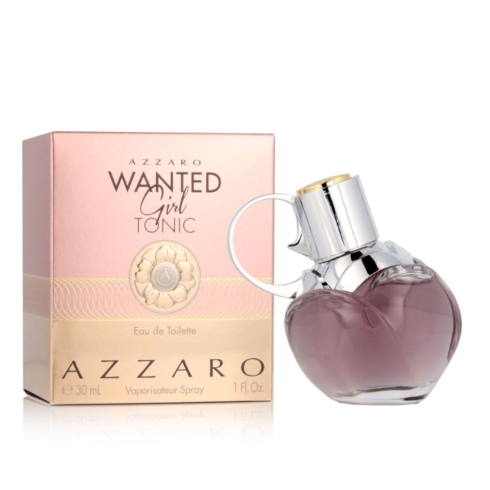 Azzaro Wanted Girl Tonic Eau De Toilette Spray. Flacone a forma di granata, tappo argentato. Confezione con nome del prodotto e indicazione del volume.