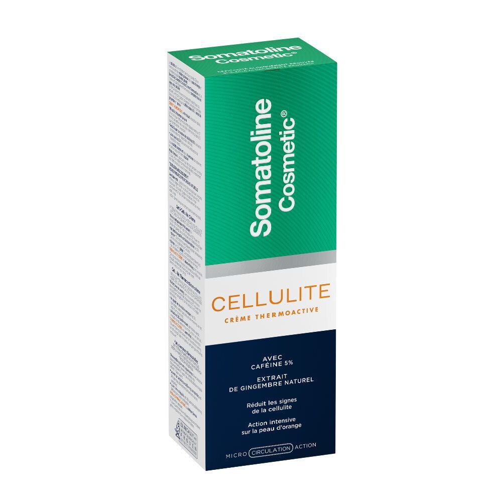 Scatola verde con Somatoline Cosmetic e CELLULITE. Contiene caffeina 5% e zenzero.