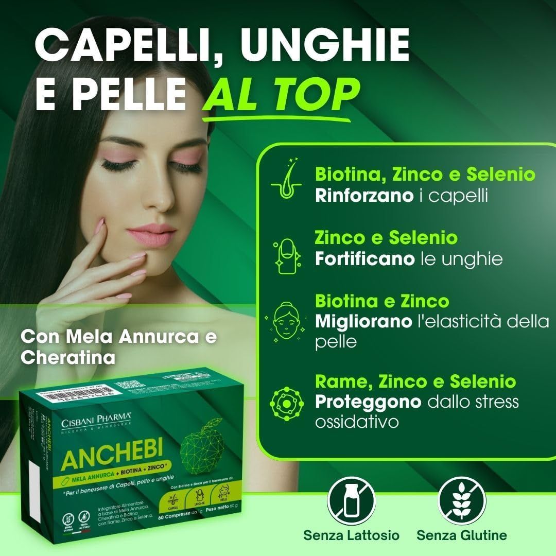 CISBANI PHARMA Anchebi - Integratore Alimentare per Capelli, Pelle ed Unghie con Biotina e Cheratina