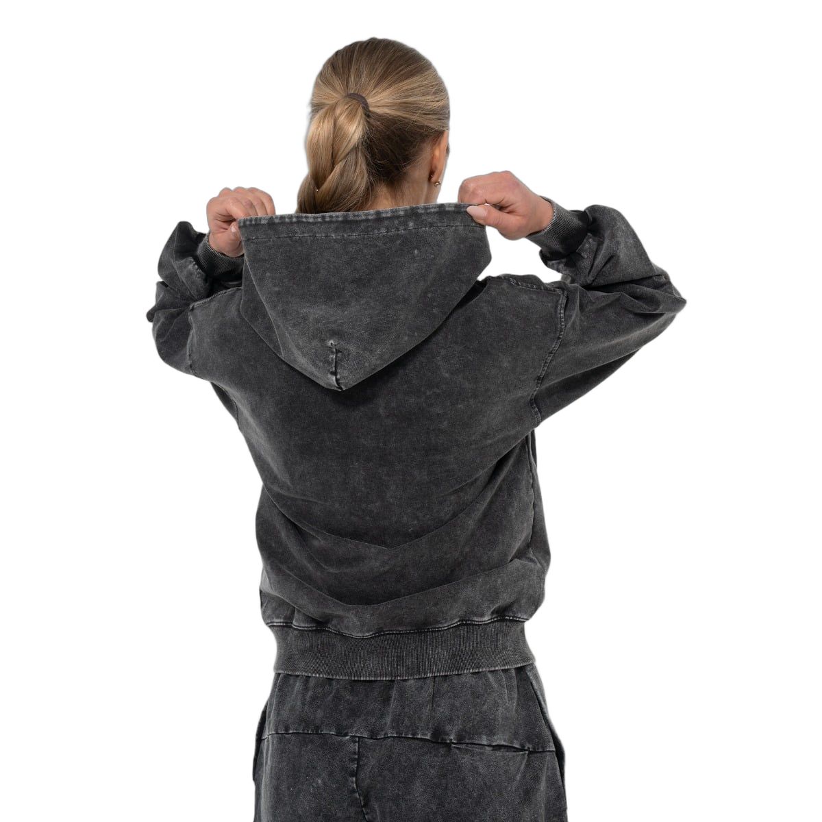 GymBeam Felpa donna oversize con cappuccio e zip Abyss Charcoal