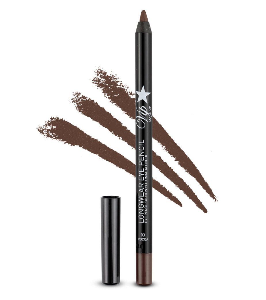 Matita occhi marrone con fusto nero e logo stella argentato. Riporta la scritta 'LONGWEAR EYE PENCIL'.