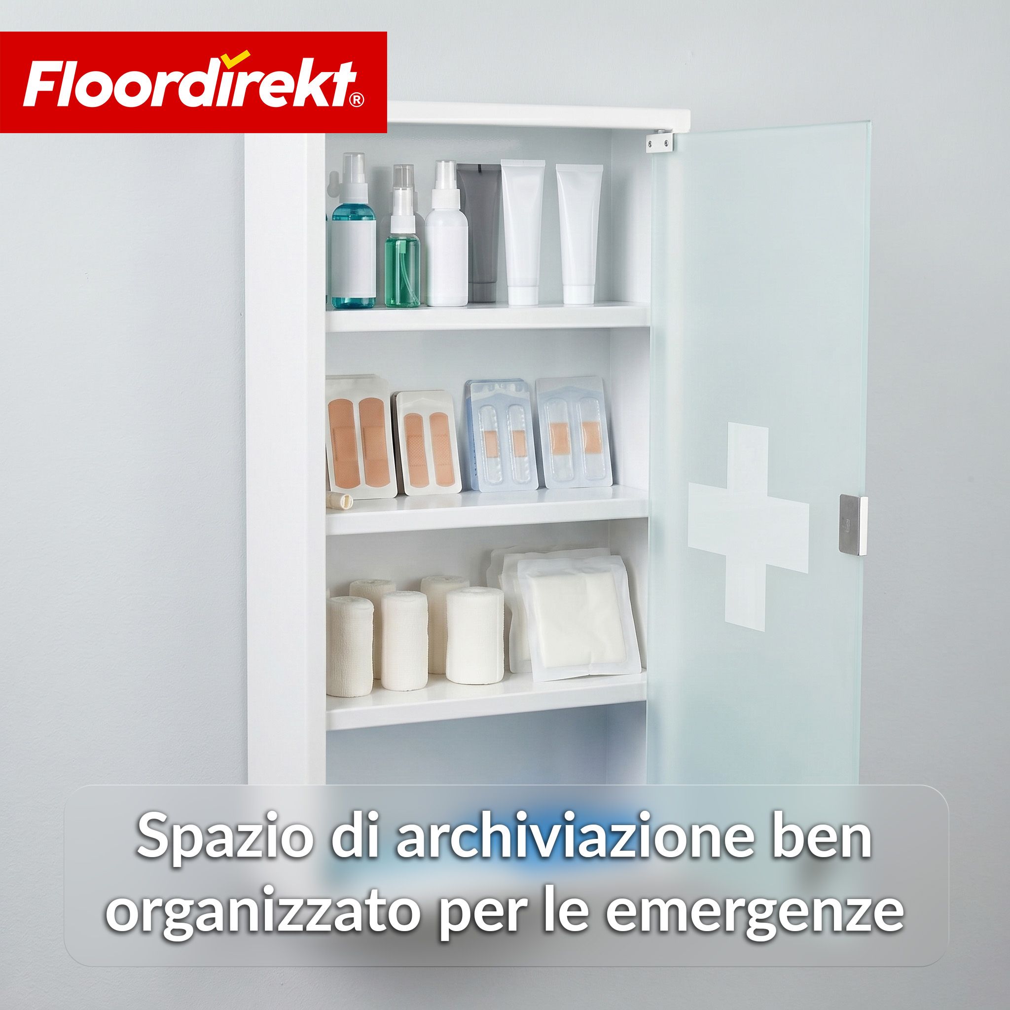 KARAT Armadietto medicinali Allen con anta in vetro bianco 60 x 30 cm 4 scomparti