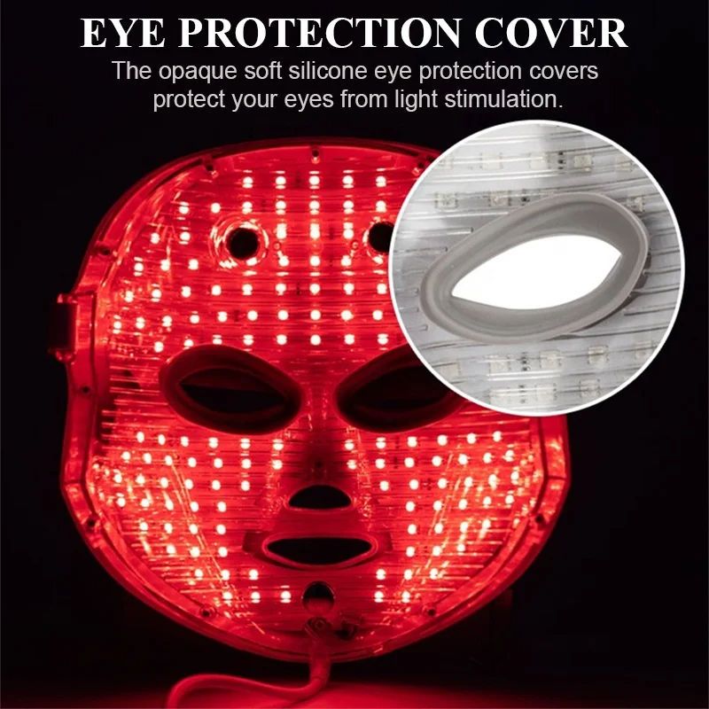 Maschera per il viso a LED rossa con copriocchi. Testo: Eye Protection Cover.