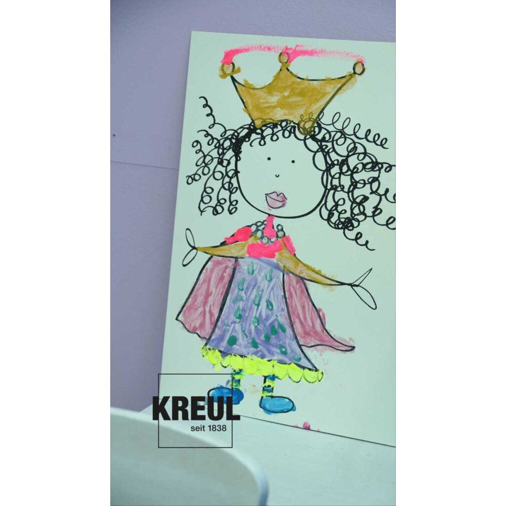 Mani nella vernice rosa su carta. Logo KREUL dal 1838.
