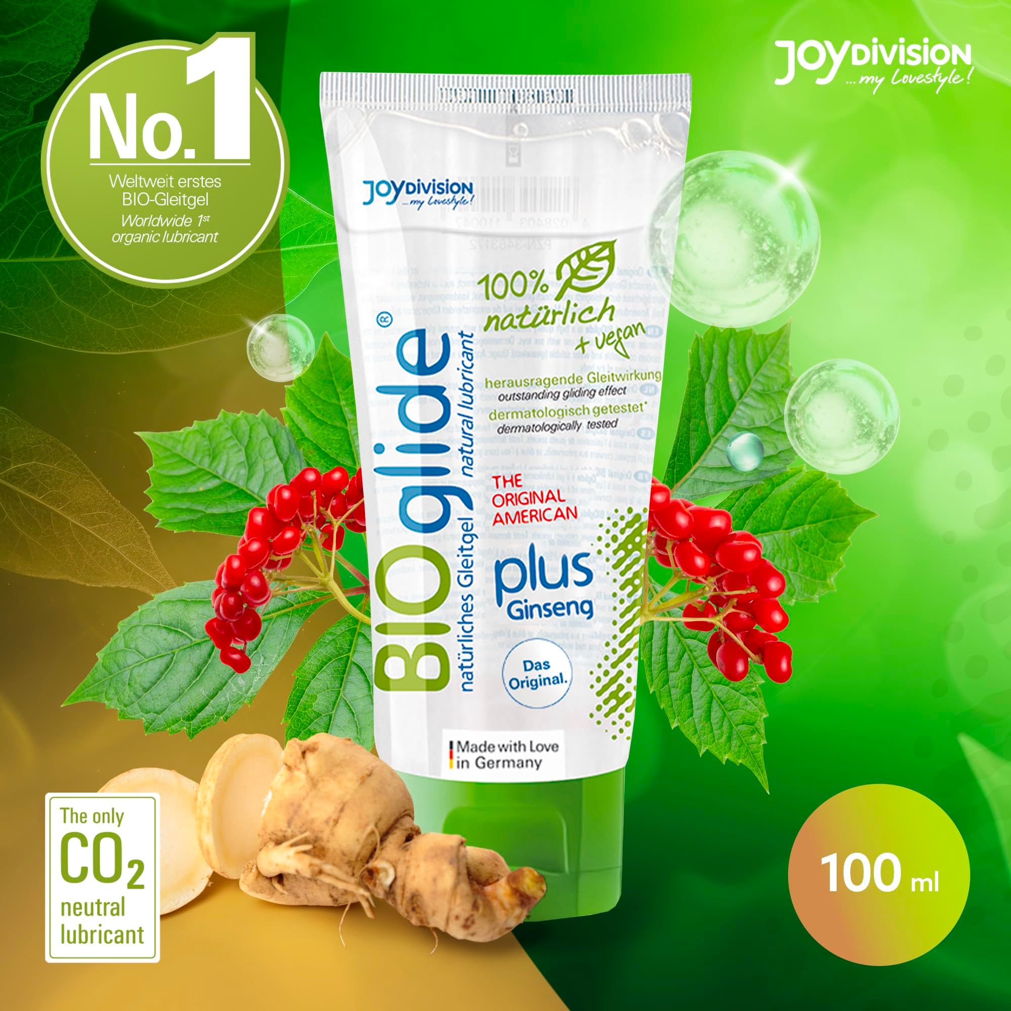 Tubo di lubrificante Joydivision Bio-Glide, 100% naturale, vegano, CO2 neutro.