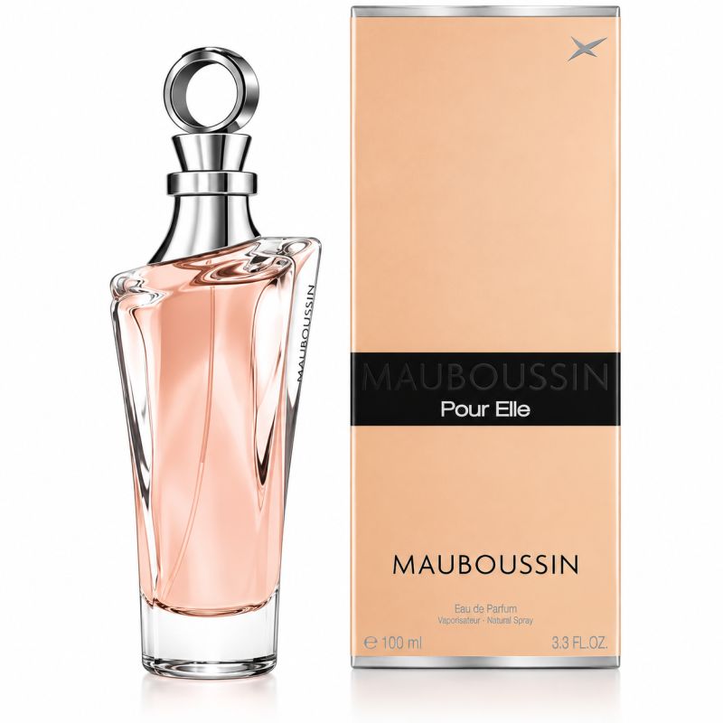 Flacone di profumo MAUBOUSSIN Pour Elle nella sua scatola color crema.