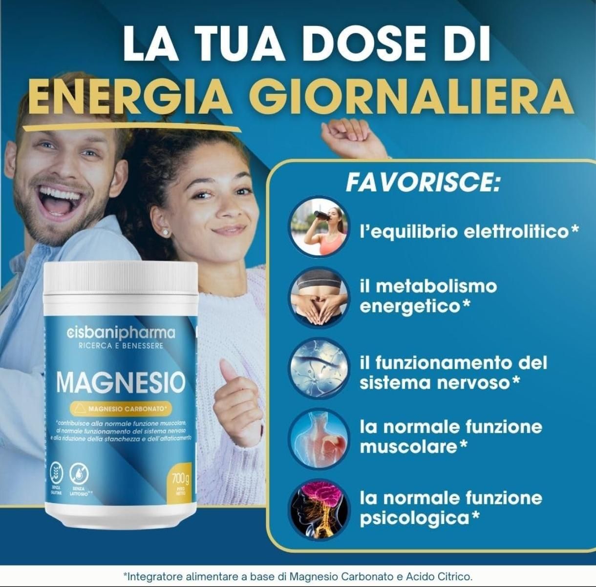 Cisbani Pharma Magnesio carbonato puro - riduce stanchezza e affaticamento