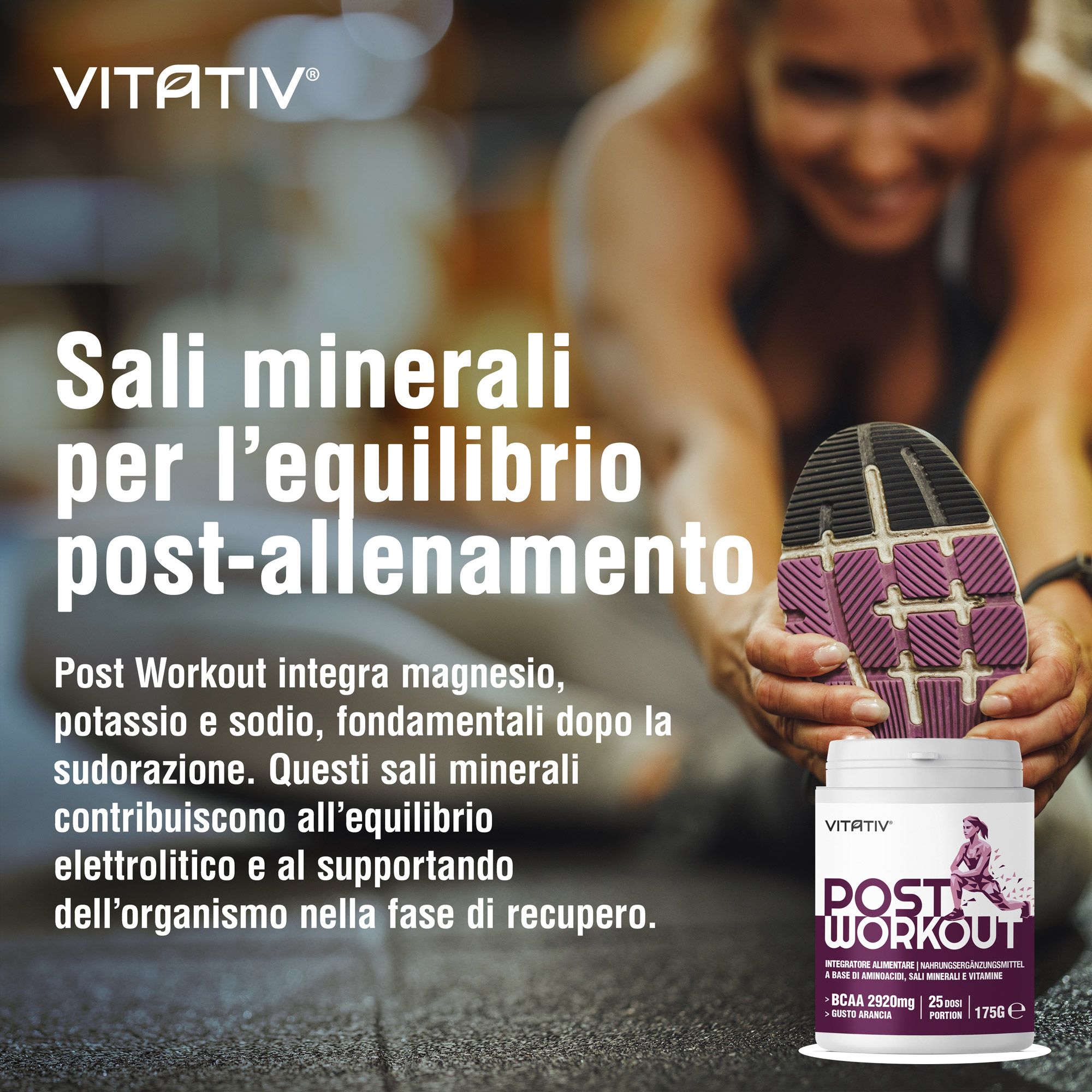 VITATIV® Post Workout Donna in Polvere con BCAA 2:1:1, Glutammina, Minerali e Vitamine - 175 g