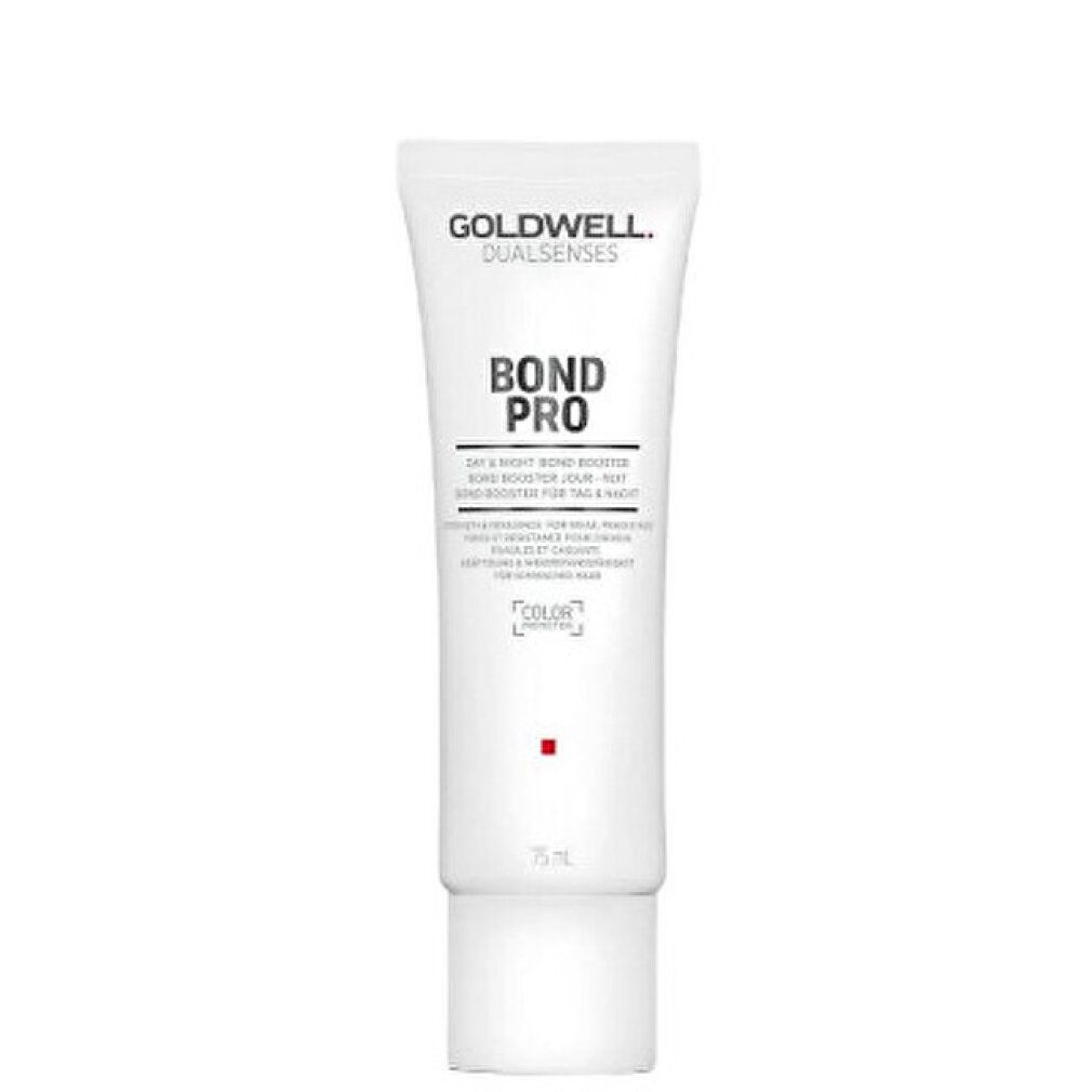 Tubo bianco con BOND PRO e GOLDWELL. Testo: Day & Night Bond Booster. Punto rosso. Prodotto su sfondo chiaro.