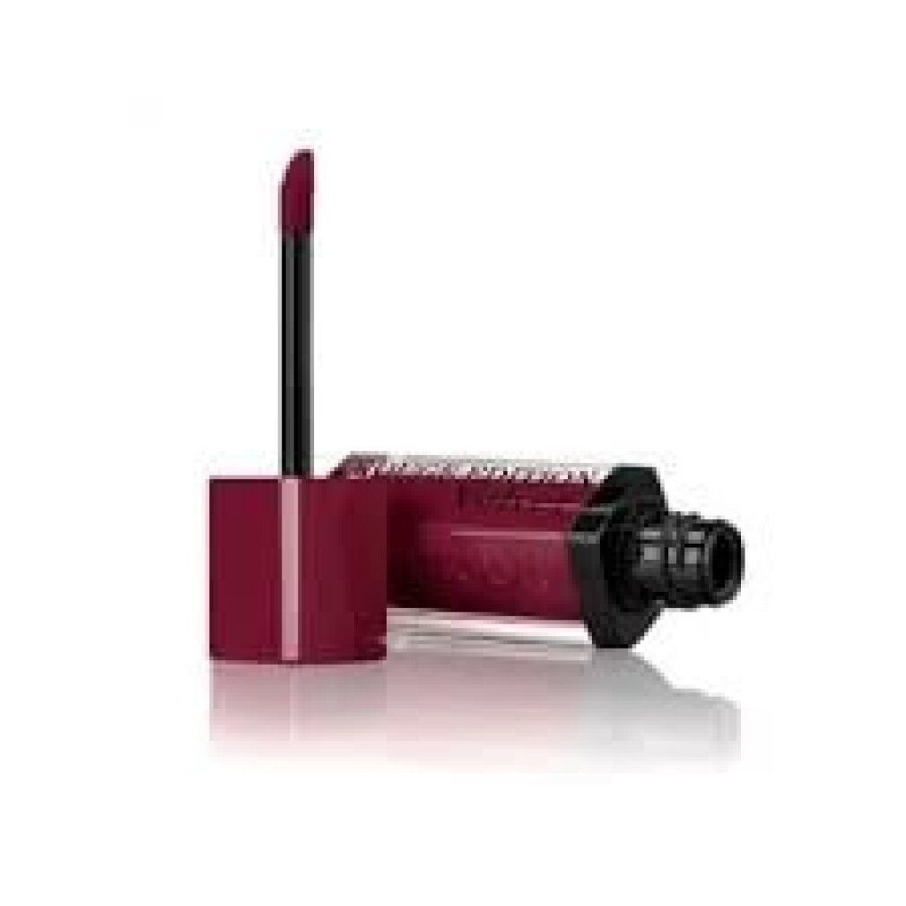 Rossetto rosso con tappo aperto e applicatore. Scritta: Rouge Edition Velvet, Bourjois.
