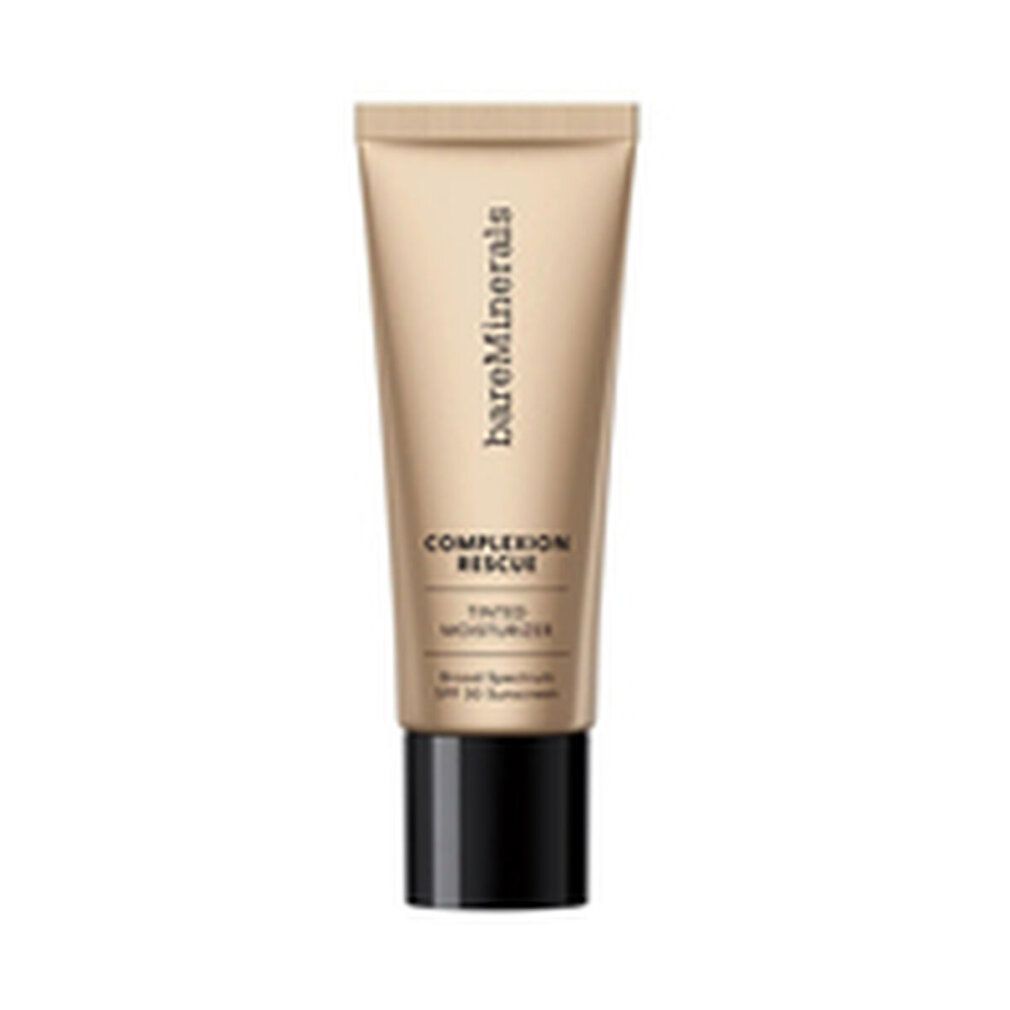 Tubo beige con tappo nero. Scritta: bareMinerals, COMPLEXION RESCUE, crema idratante colorata, SPF 30.