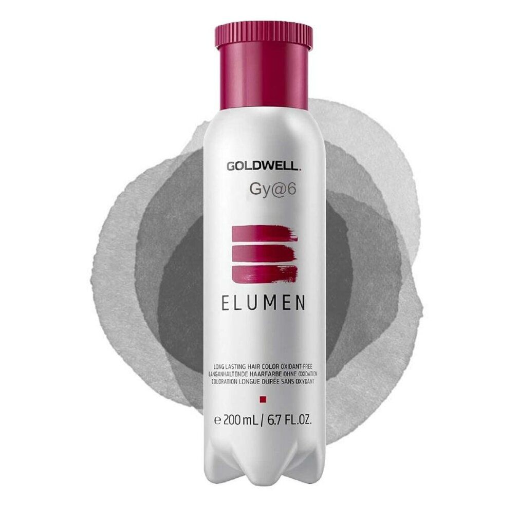 Goldwell Elumen gy@6 colorazione per capelli. Bottiglia con tappo rosso ed etichetta. Volume: 200ml. Sfondo: acquerello.