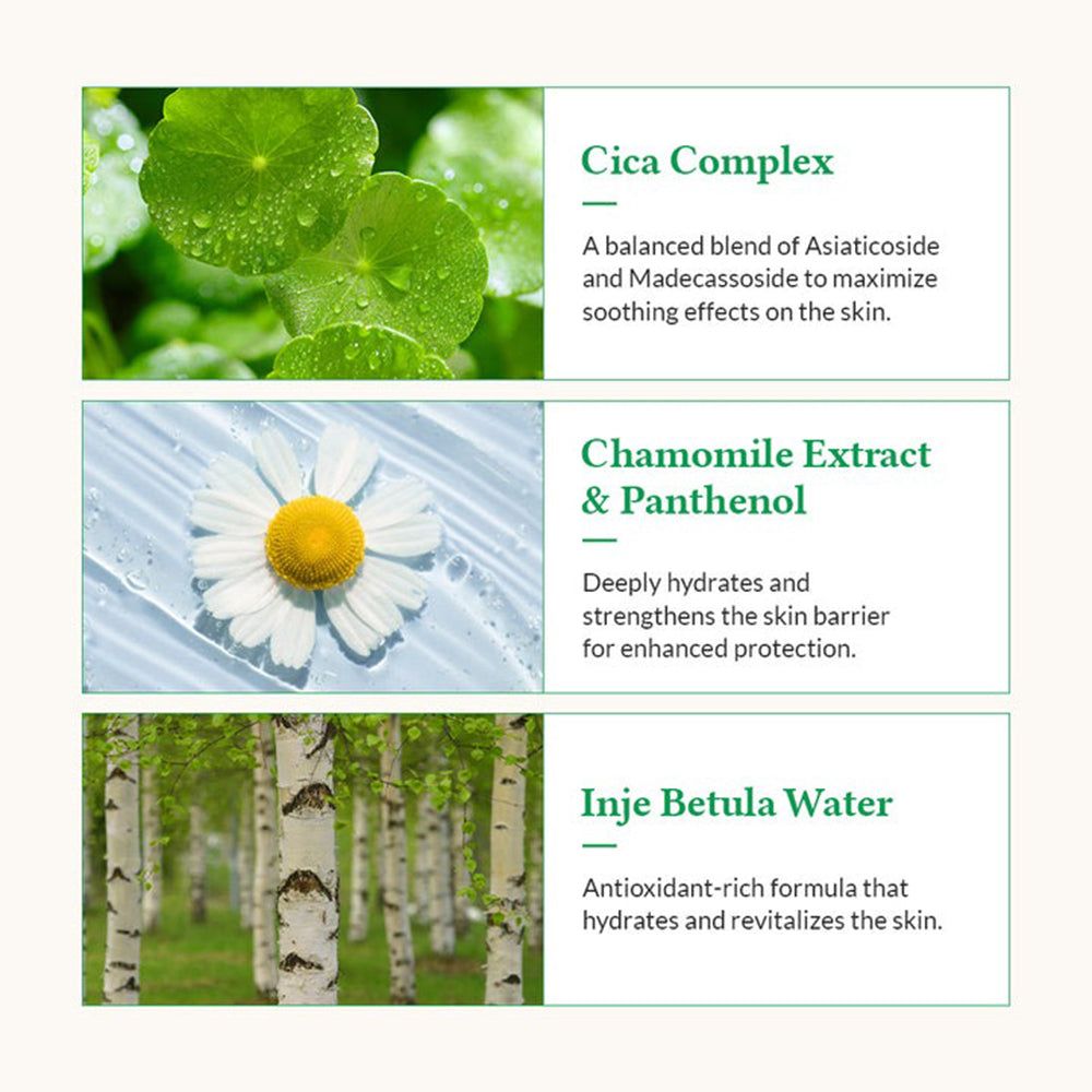 Ingredienti della maschera lenitiva Dr. Althea Cushion Veil: Complesso Cica, Estratto di Camomilla & Pantenolo, Acqua di Betulla Inje.