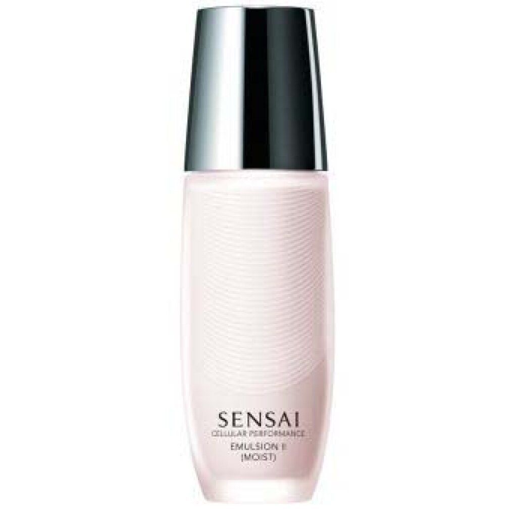 Flacone con tappo argentato. Scritta: Sensai Cellular Performance Emulsion II (Moist).