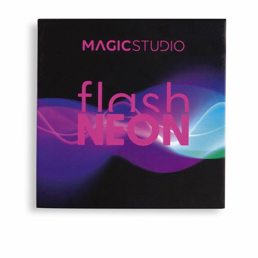 Magicstudio Flash Neon Palette con scritta rosa su sfondo nero e onde neon.