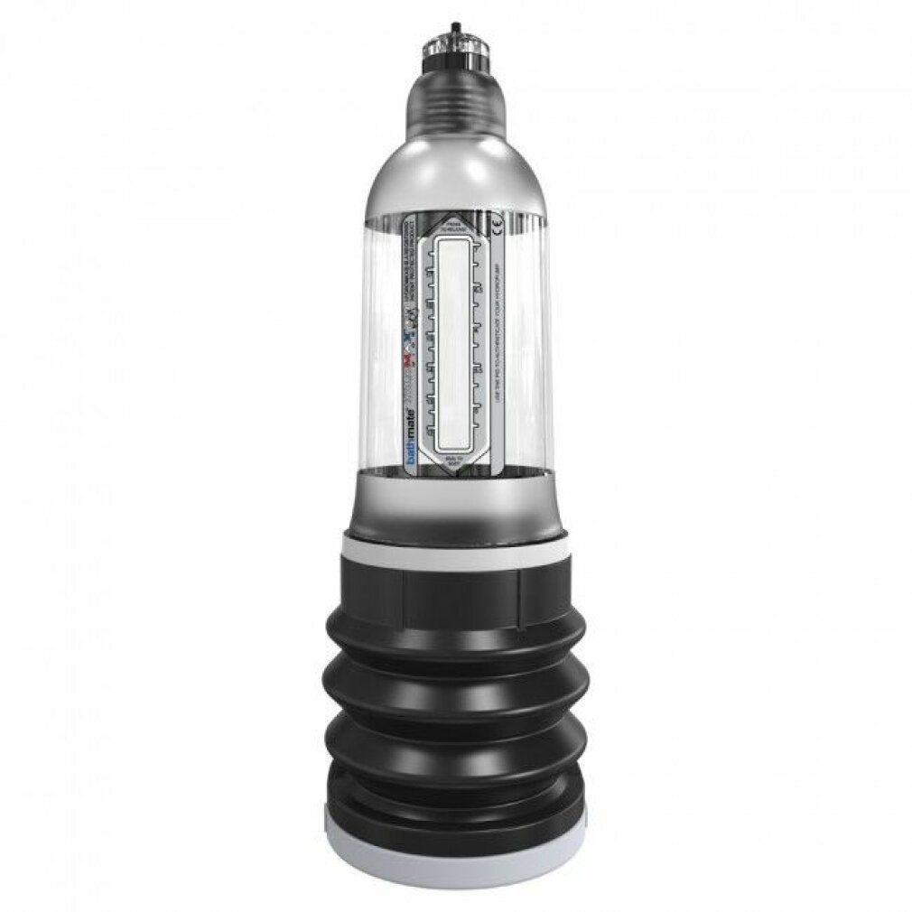 Cilindro trasparente con soffietto nero. Scritta: Hydromax7.