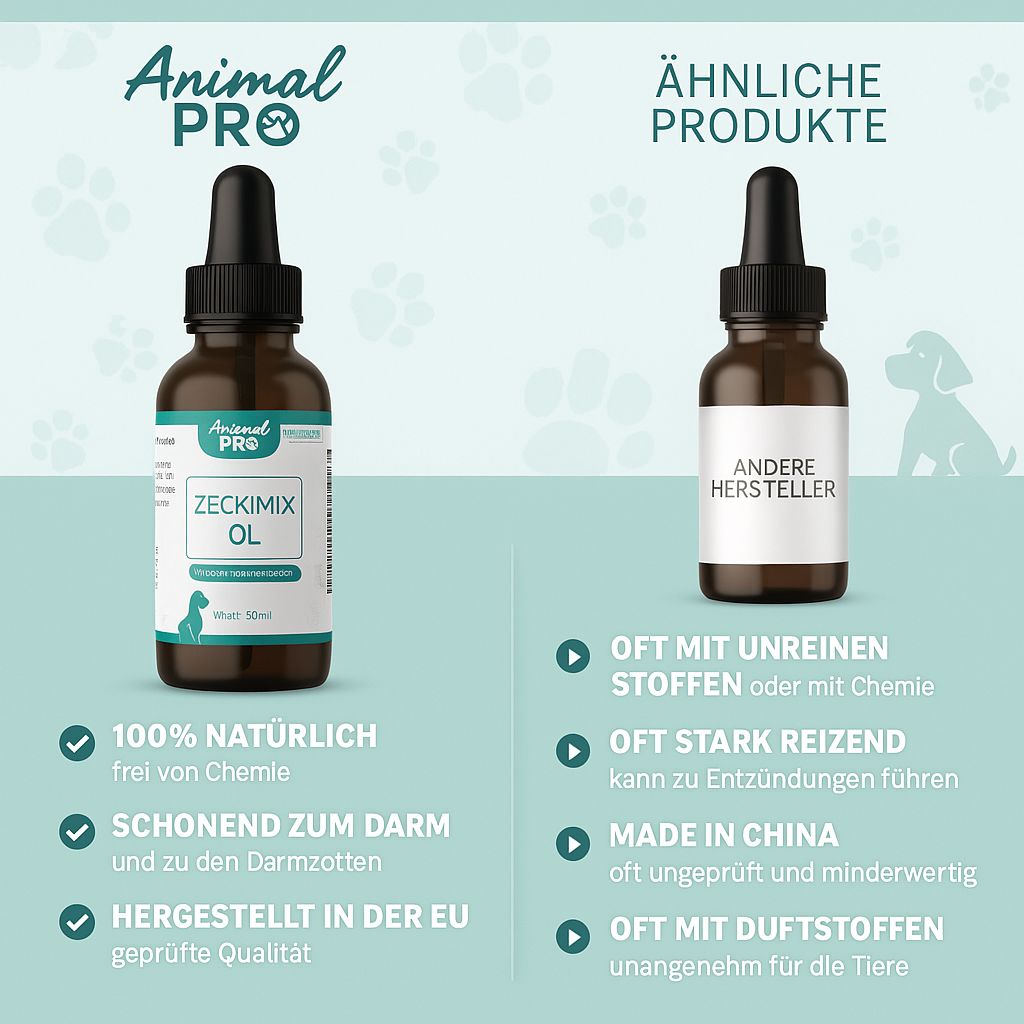 Due flaconi di vetro marrone con contagocce neri. Etichette con nome e logo del prodotto. Confronto.