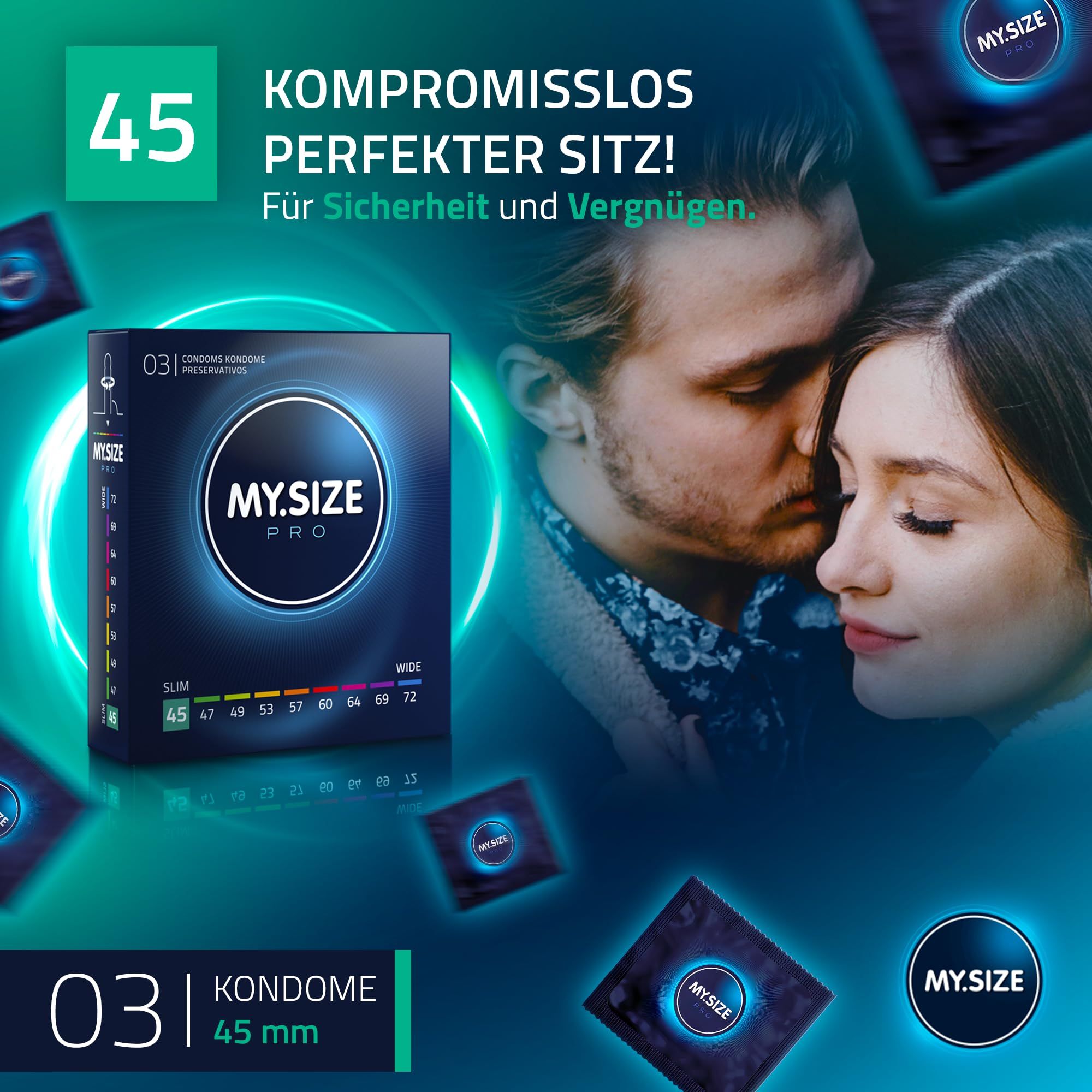 Confezione di preservativi My.Size Pro, larghezza 45 mm. 3 pezzi.
