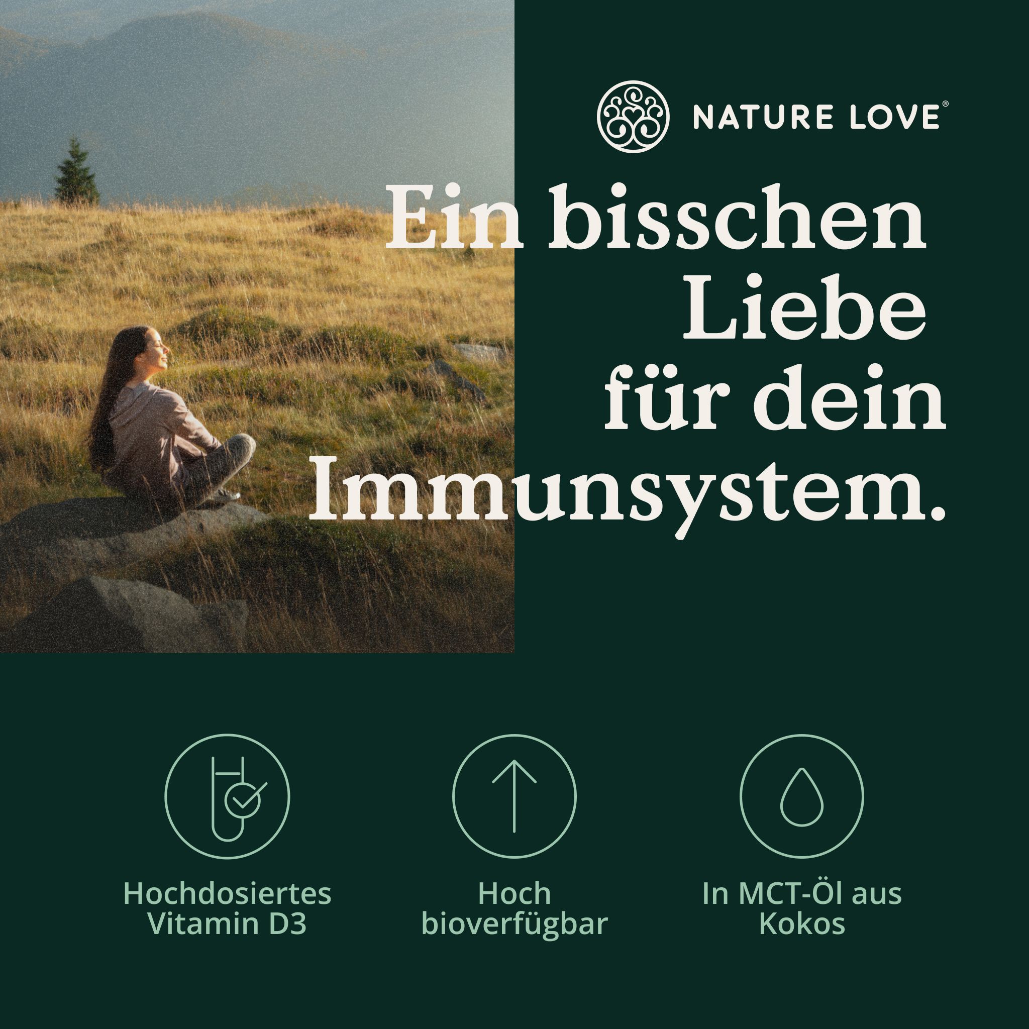 NATURE LOVE® Vitamina D3 1000 UI: Alta dose, biodisponibile, in olio MCT di cocco.