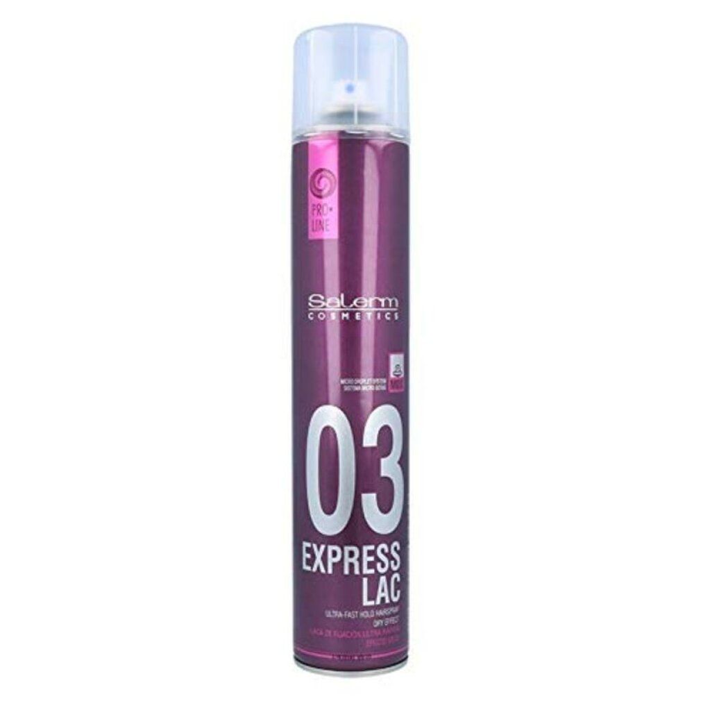Flacone spray viola con erogatore bianco. Scritta: 03 EXPRESS LAC. Marchio: Salerm Cosmetics.