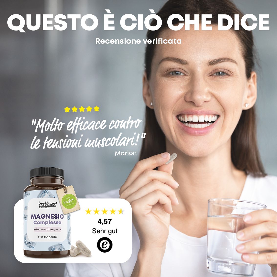 Flacone di magnesio, formula 5 fonti, 250 capsule. Informazioni su ingredienti e assorbimento.