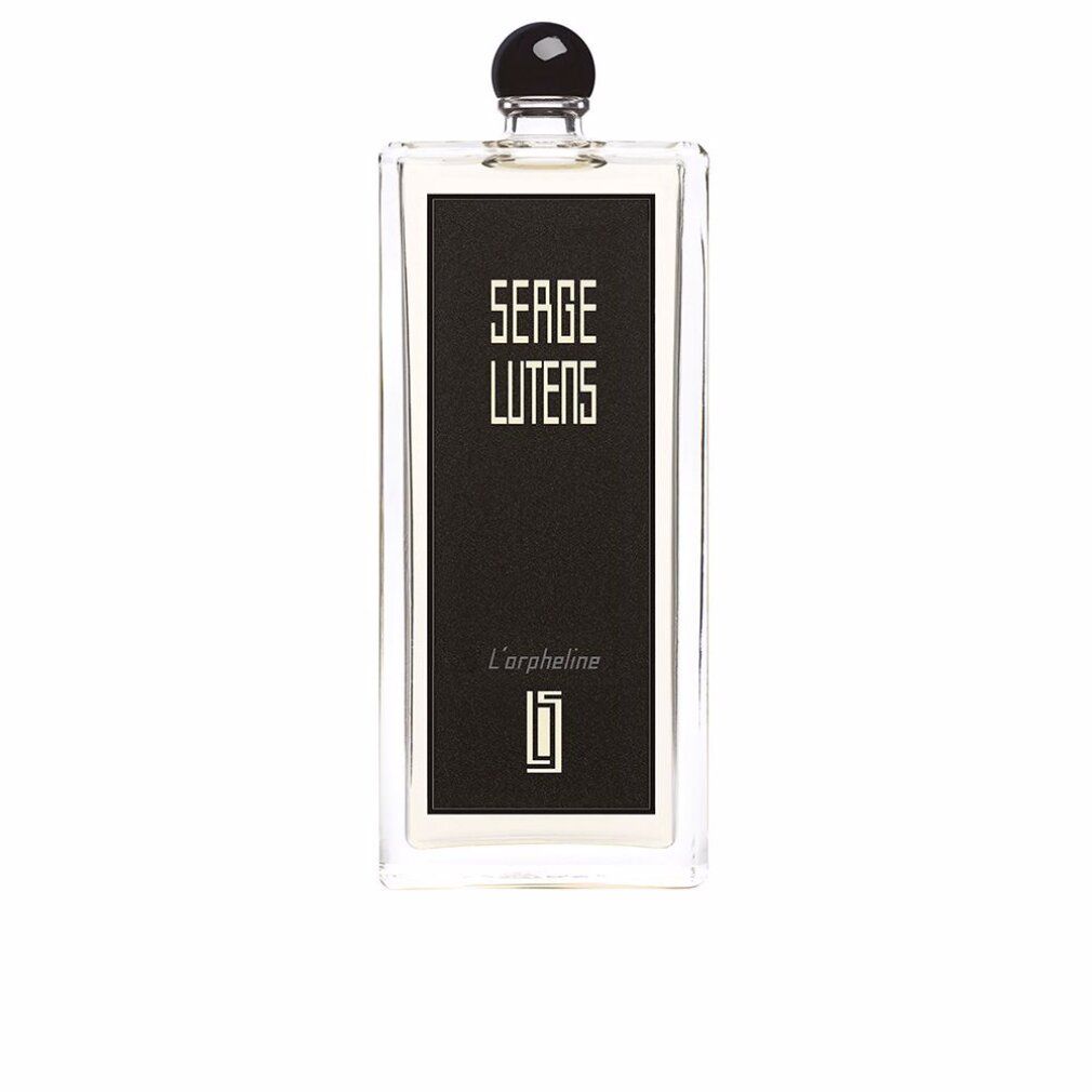 Flacone rettangolare con etichetta nera. Scritta: Serge Lutens, L'orpheline. Tappo nero.