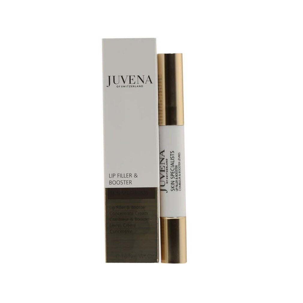 JUVENA SKIN SPECIALISTS Lip Filler & Booster. Astuccio bianco, penna dorata. Nome del prodotto e marchio visibili.