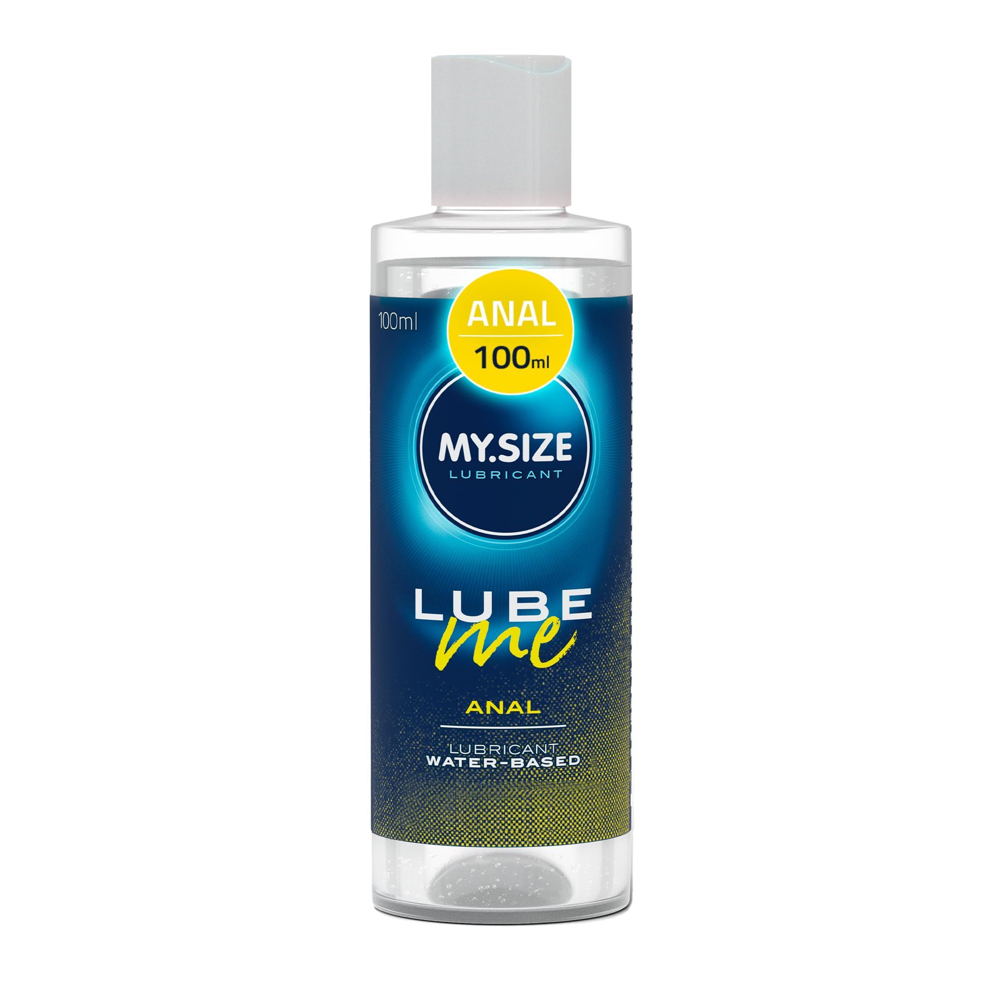 Flacone di lubrificante MY.SIZE LUBE ME Anal con cerchio giallo 'Anal 100ml'. A base d'acqua.