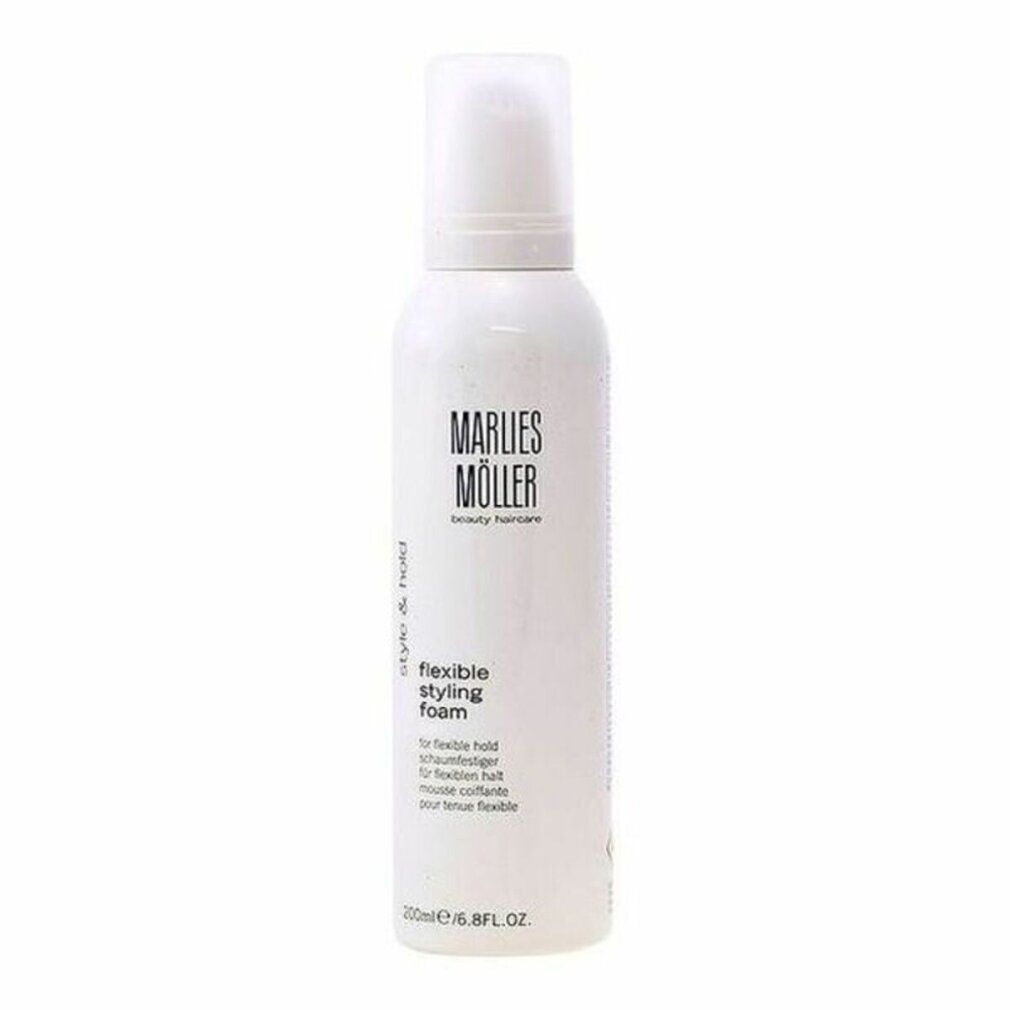 Flacone di schiuma stilizzante bianca con logo e testo blu. Nome prodotto: Flexible Styling Foam. Volume: 200ml.