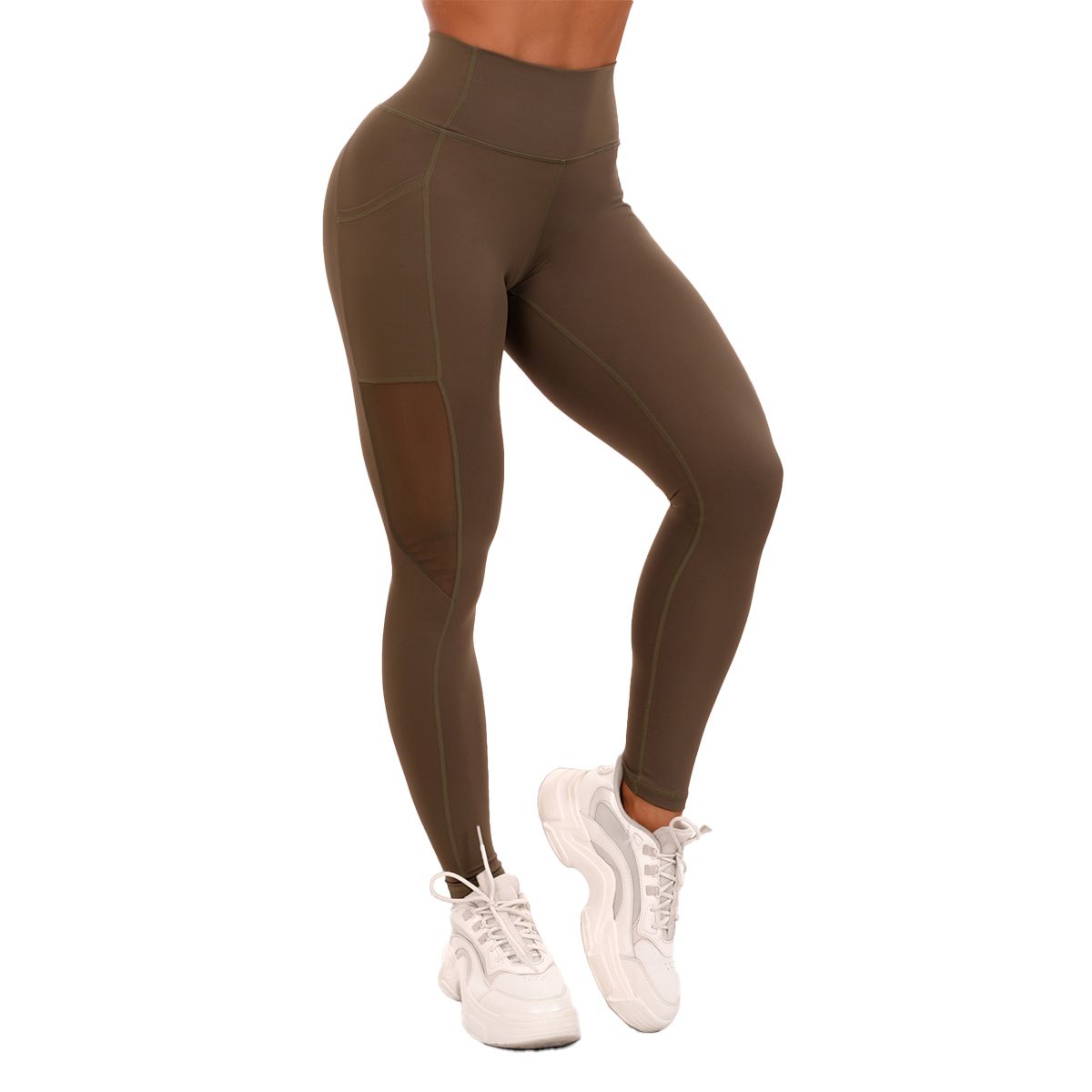 GymBeam Leggings donna Mesh Panel vita alta Olive con tasche