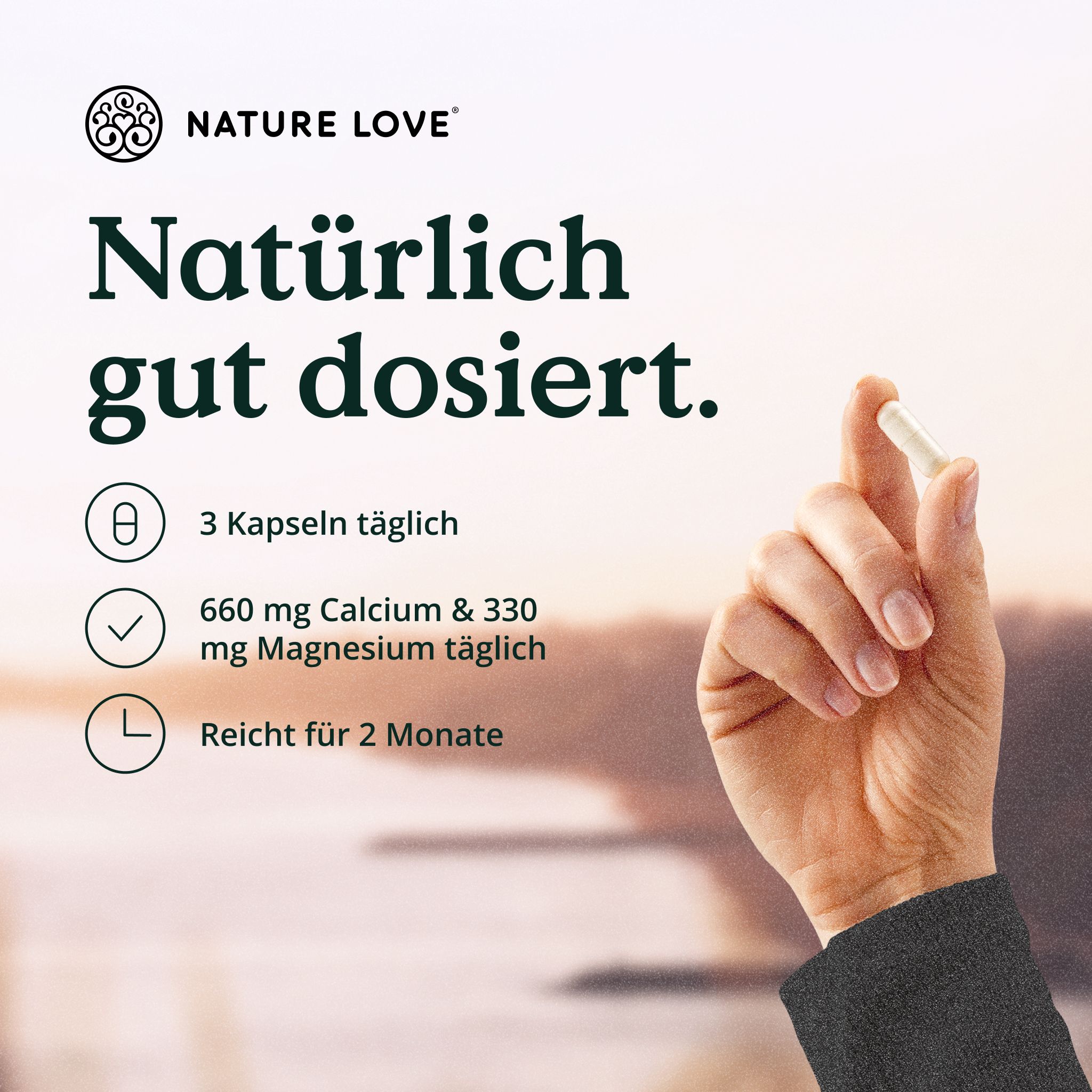 NATURE LOVE Corallo marino Sango: Naturalmente ben dosato. 660 mg di calcio e 330 mg di magnesio al giorno.