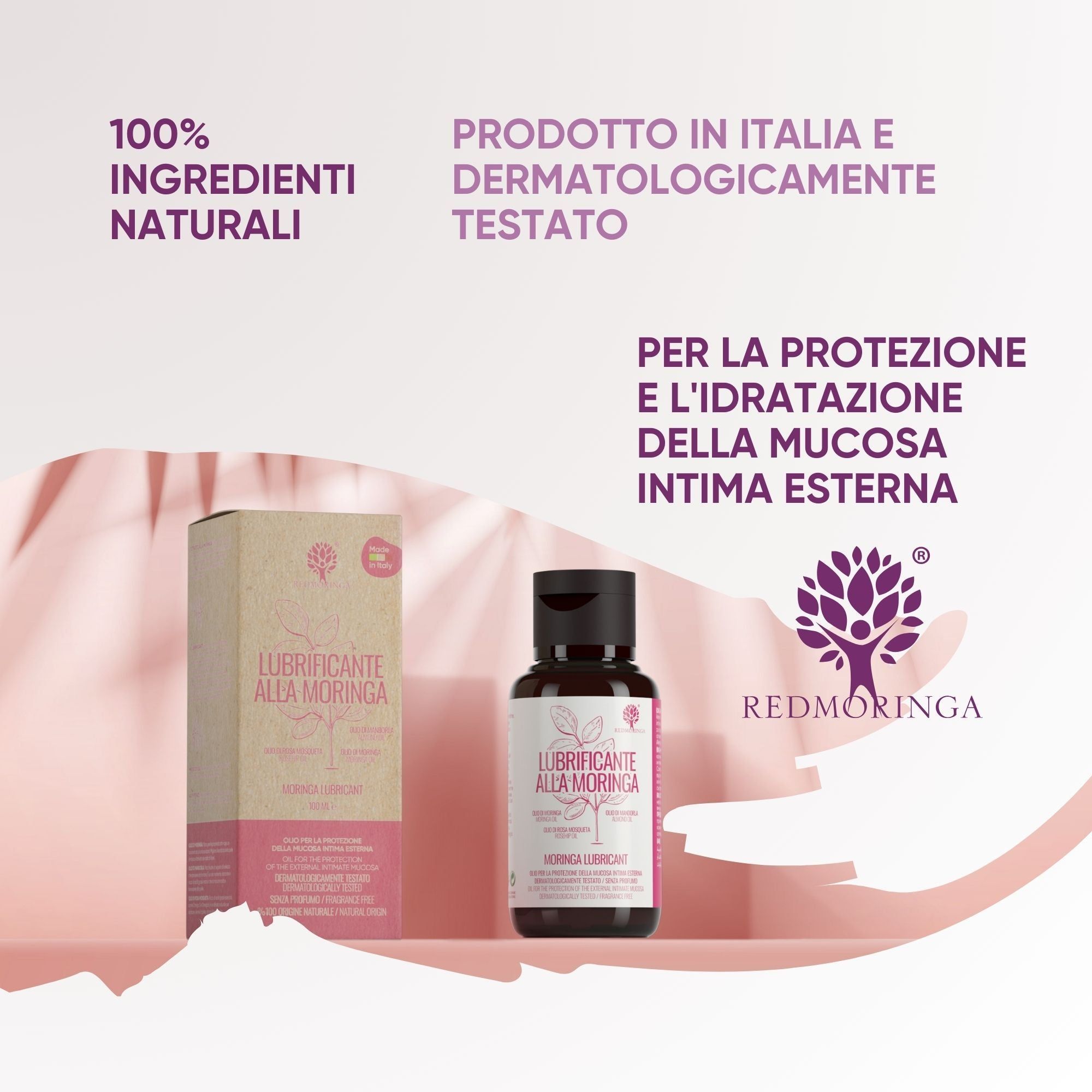 RedMoringa Lubrificante Intimo alla Moringa 100% Naturale – A Base Olio, Senza Profumo