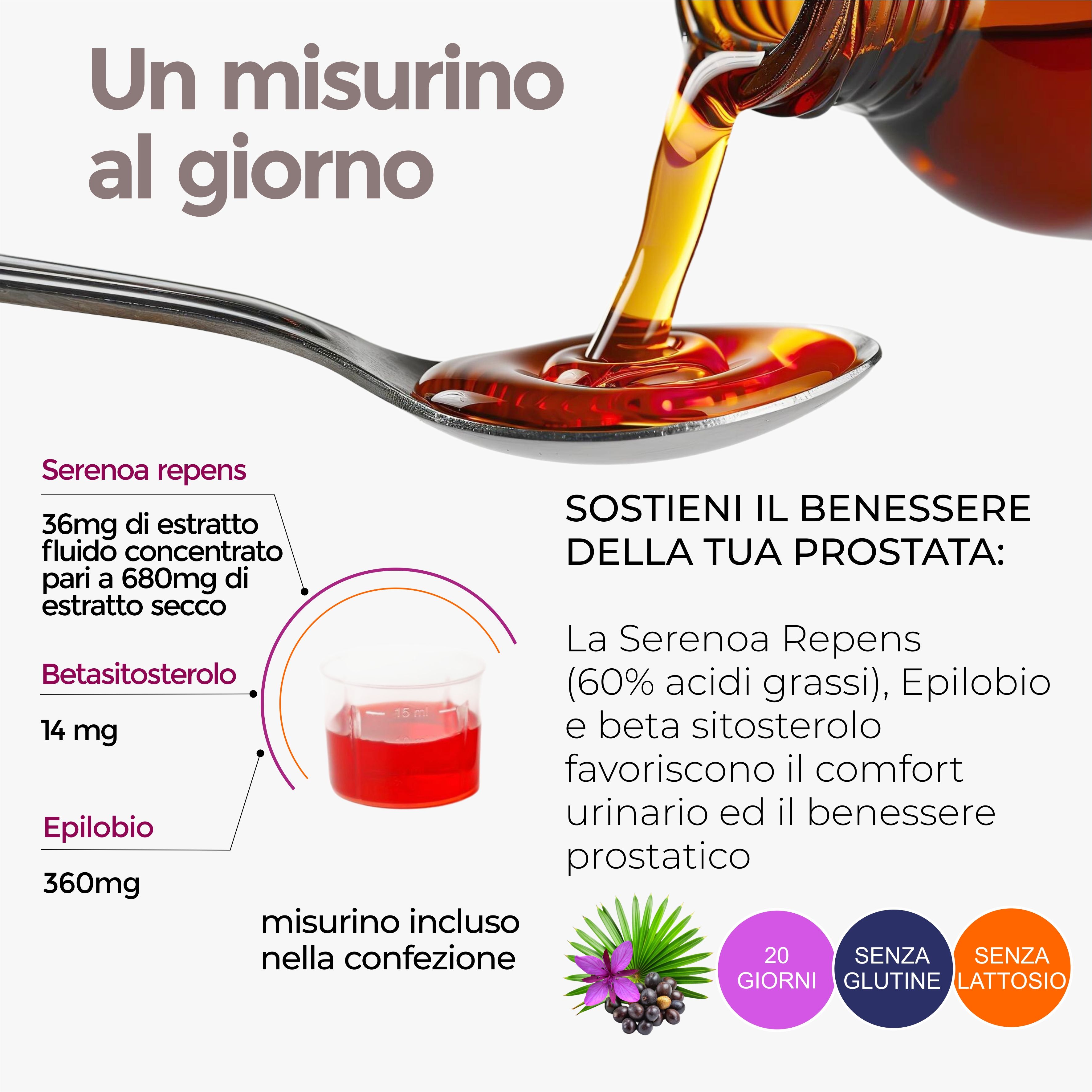 Serenoa Repens e Epilobio Liquido con β-Sitosterolo - Supporto Prostata e Vie Urinarie