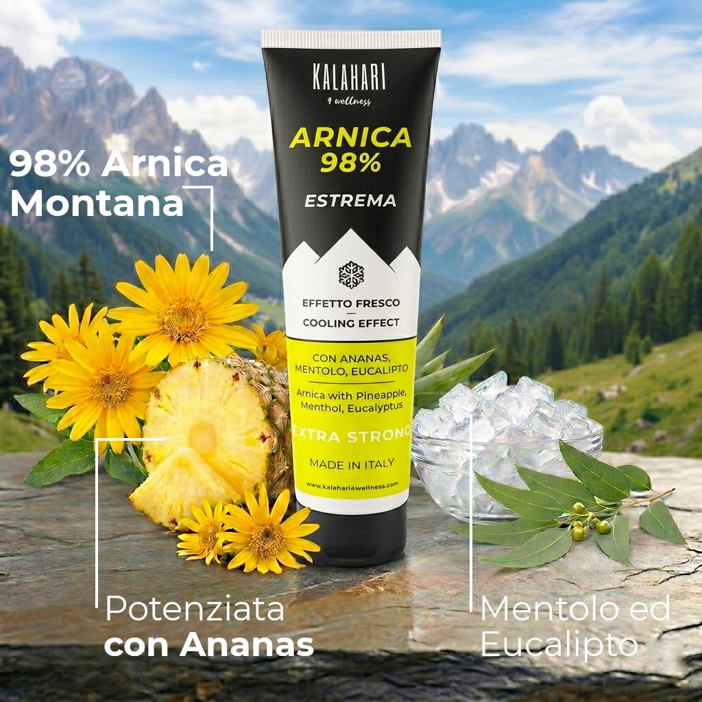 Tubo Kalahari Arnica 98% con ananas, mentolo, eucalipto. Effetto fresco.